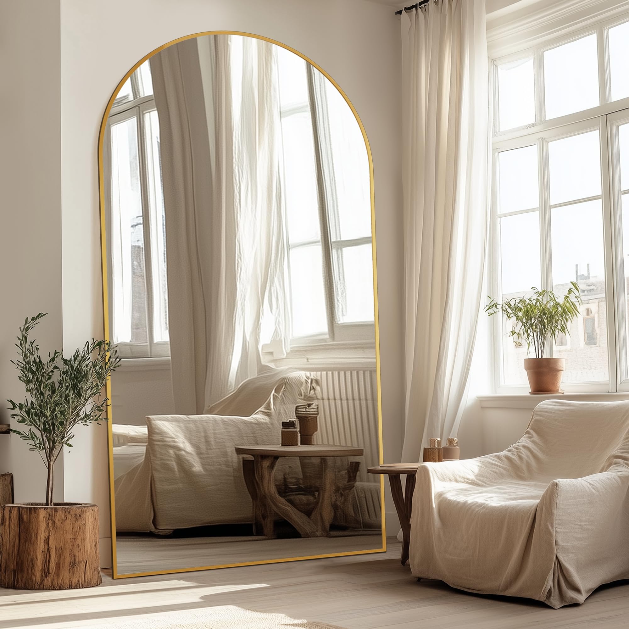Photo 1 of Antok Full Length Mirror, 46"x90" Oversized Floor Mirror with Stand for Bedroom, Living Room Cloakroom, Gold, Arch Style
