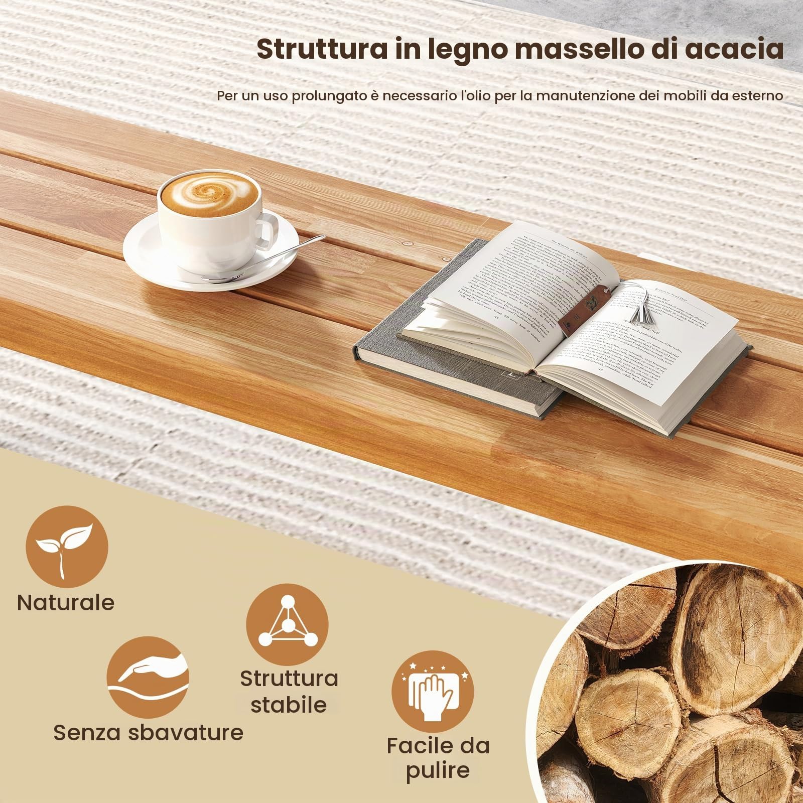 GIANTEX Panchina da Giardino in Legno di Acacia per Esterni, 160 CM di Lunghezza, Panchina da Patio per Giardino, Può Ospitare Fino a 3 Persone, Capacità di Carico 360 KG (1)