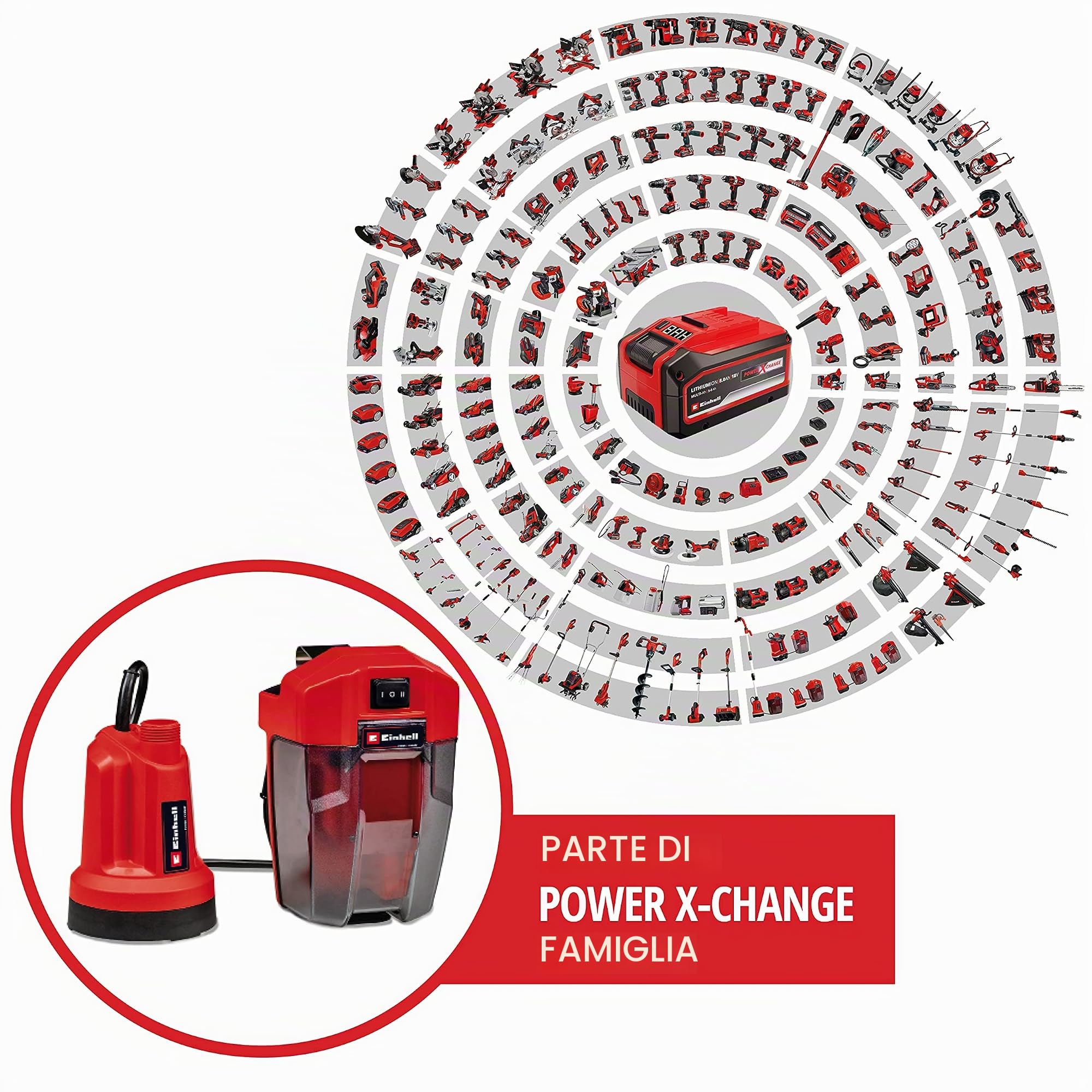 Einhell Pompa per acque chiare a batteria GE-SP 18 LL Li-Solo Power X-Change (ioni di litio, 18 V, aspirazione piatta fino a 1 mm, 108 W, 4.500 l/h, 0,8 bar, senza batteria e caricabatteria)
