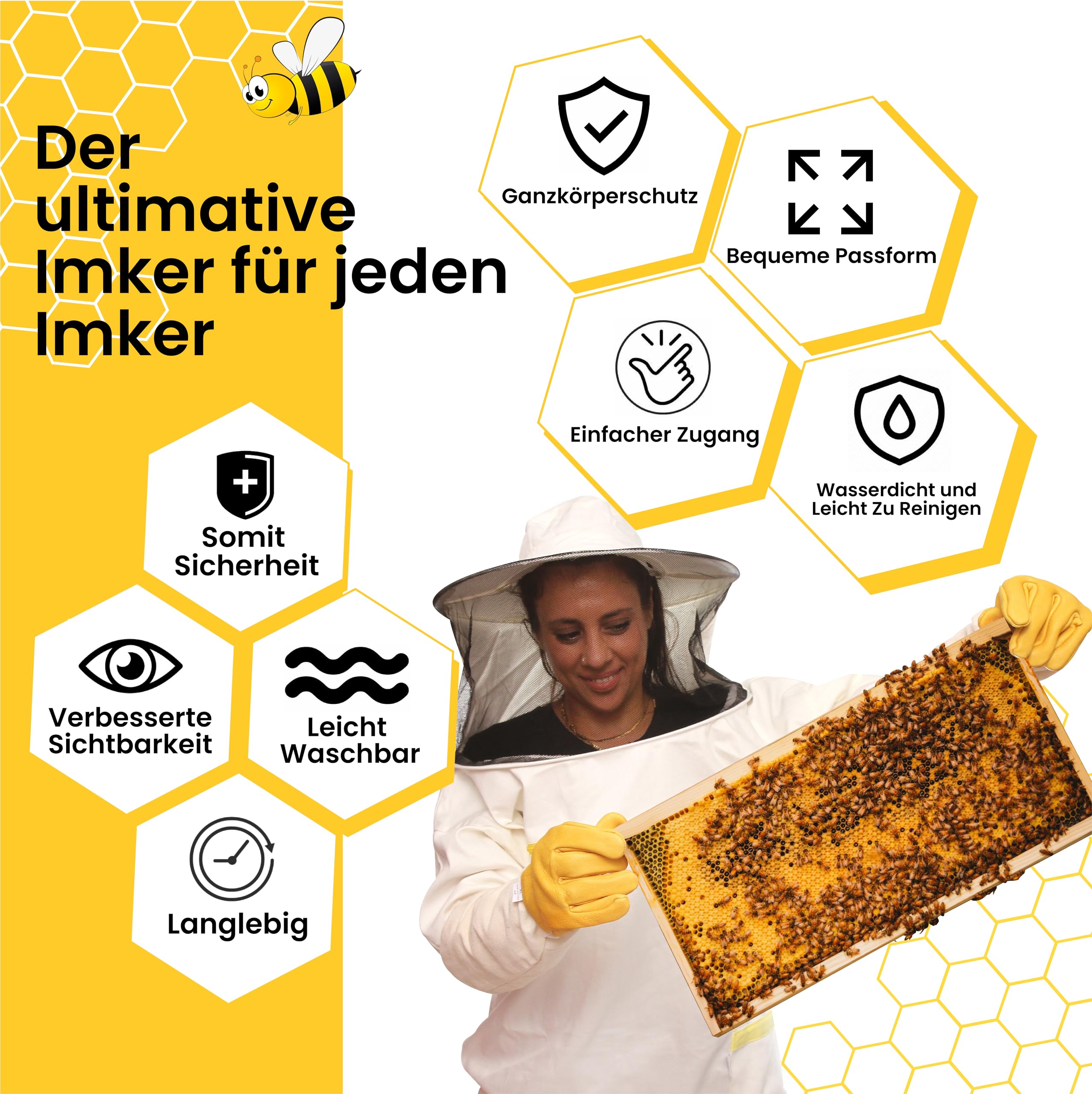 BEEART Professionelle Imkerjacke Imkerbluse aus Baumwolle– Imkerschutzkleidung – EU Qualität –Stichschutzanzug gegen Bienen & Insekten –Bequem & strapazierfähig –Mit Stoffhut & Schleier – Größen M–3XL