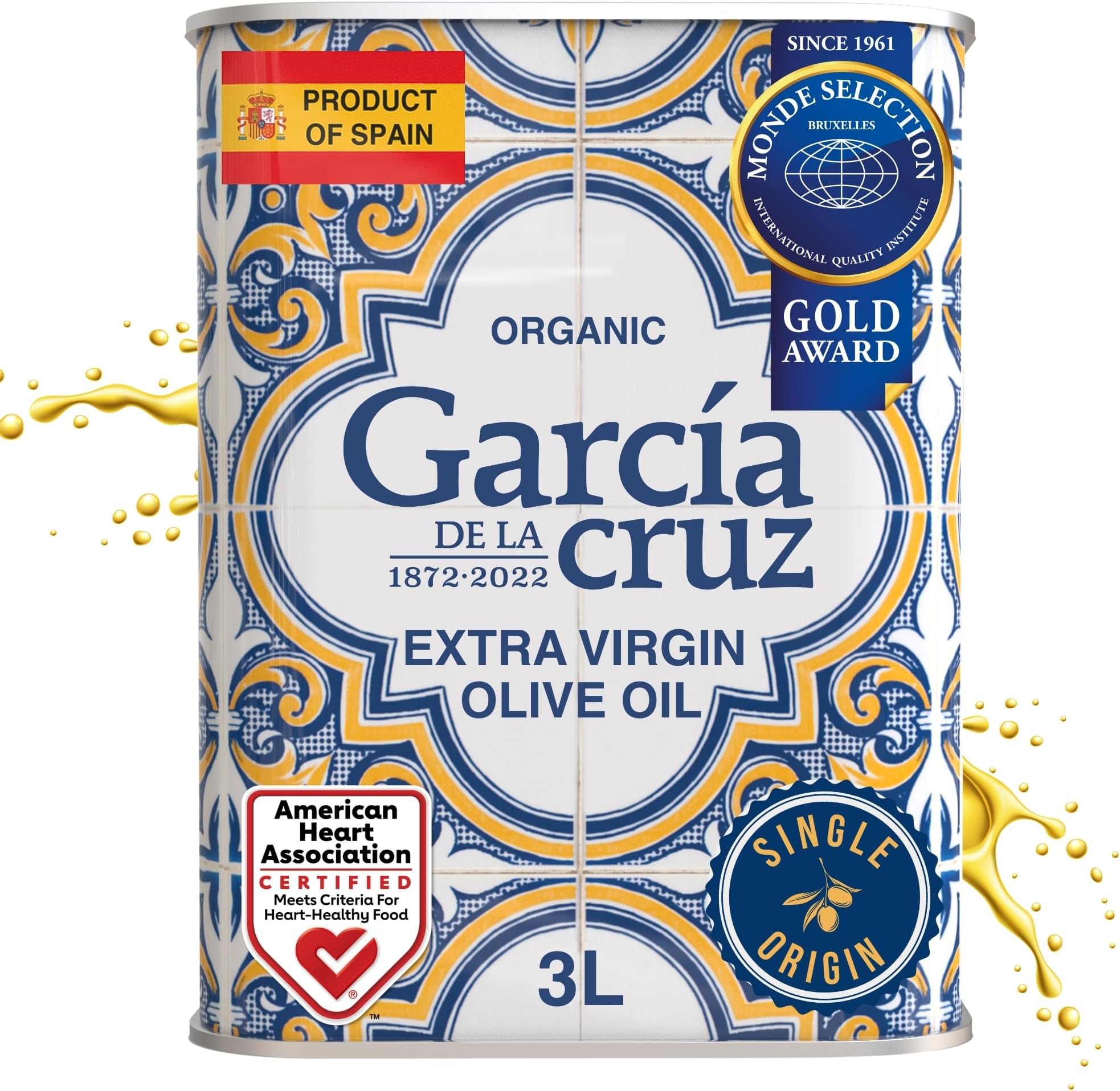 GARCÍA DE LA CRUZ - Organic Extra Virgin Olive Oil, Master Miller Premium Oil, Almond and Tomato Tones, Smooth Body, Sourced in Spain, Montes de Toledo, Bottled in Tins - 3L