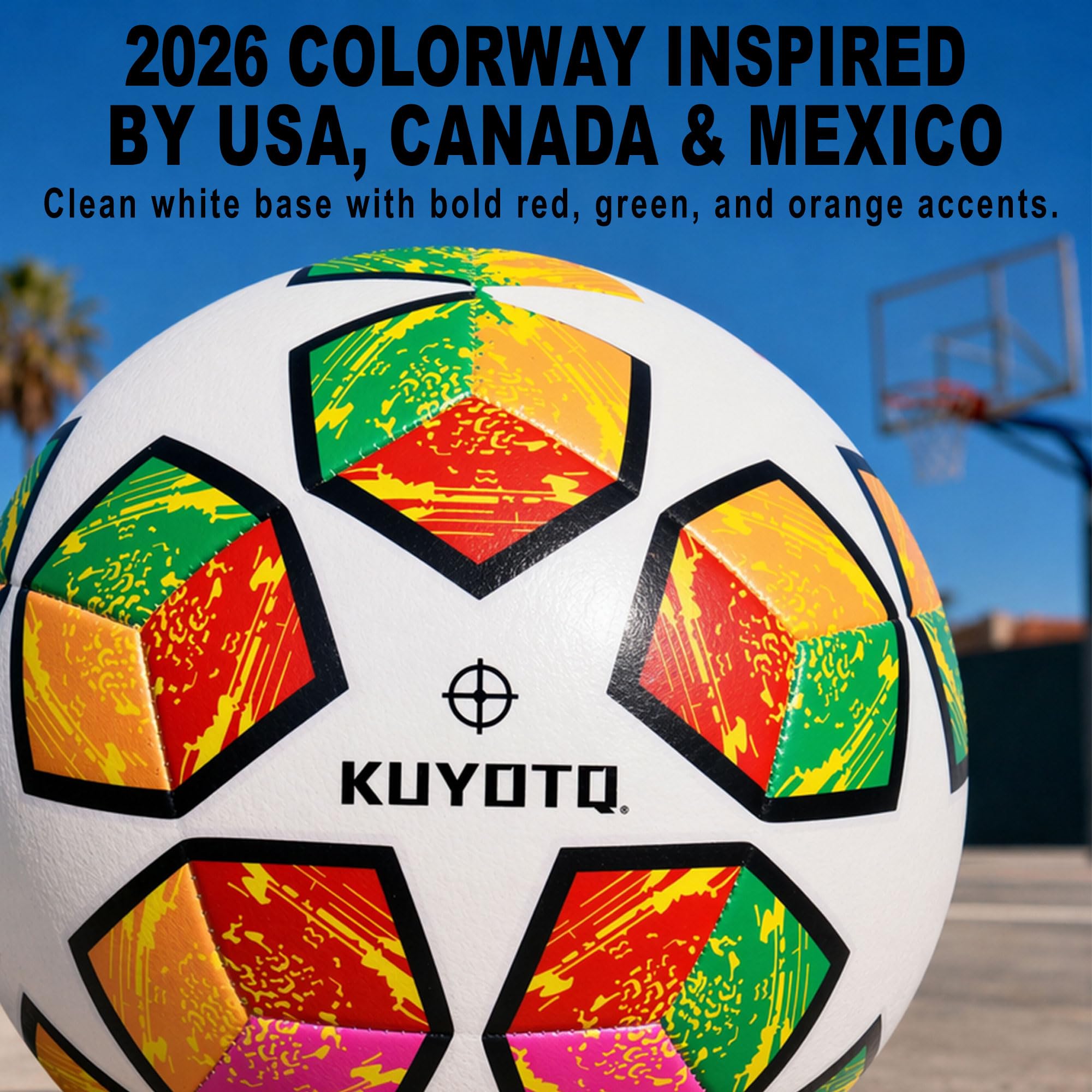 KUYOTQ Fußball, 2026 Colorway-Design, inspiriert von den USA, Kanada und Mexiko, verdickter PU-Bezug, weiche, verschleißfeste Oberfläche, Nylon-umwickelte Blase, Größe 4, für Kinder und Jugendliche