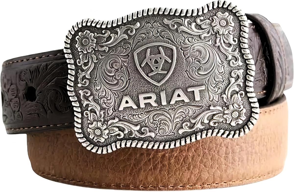 ARIAT Boy's Rectangle Rope Edge Shield Buckle Embossed Belt (Little Kids/Big Kids)