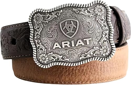 ARIAT Cinturón rectangular en relieve con hebilla y borde de cuerda para niño (niños pequeñosniños grandes)