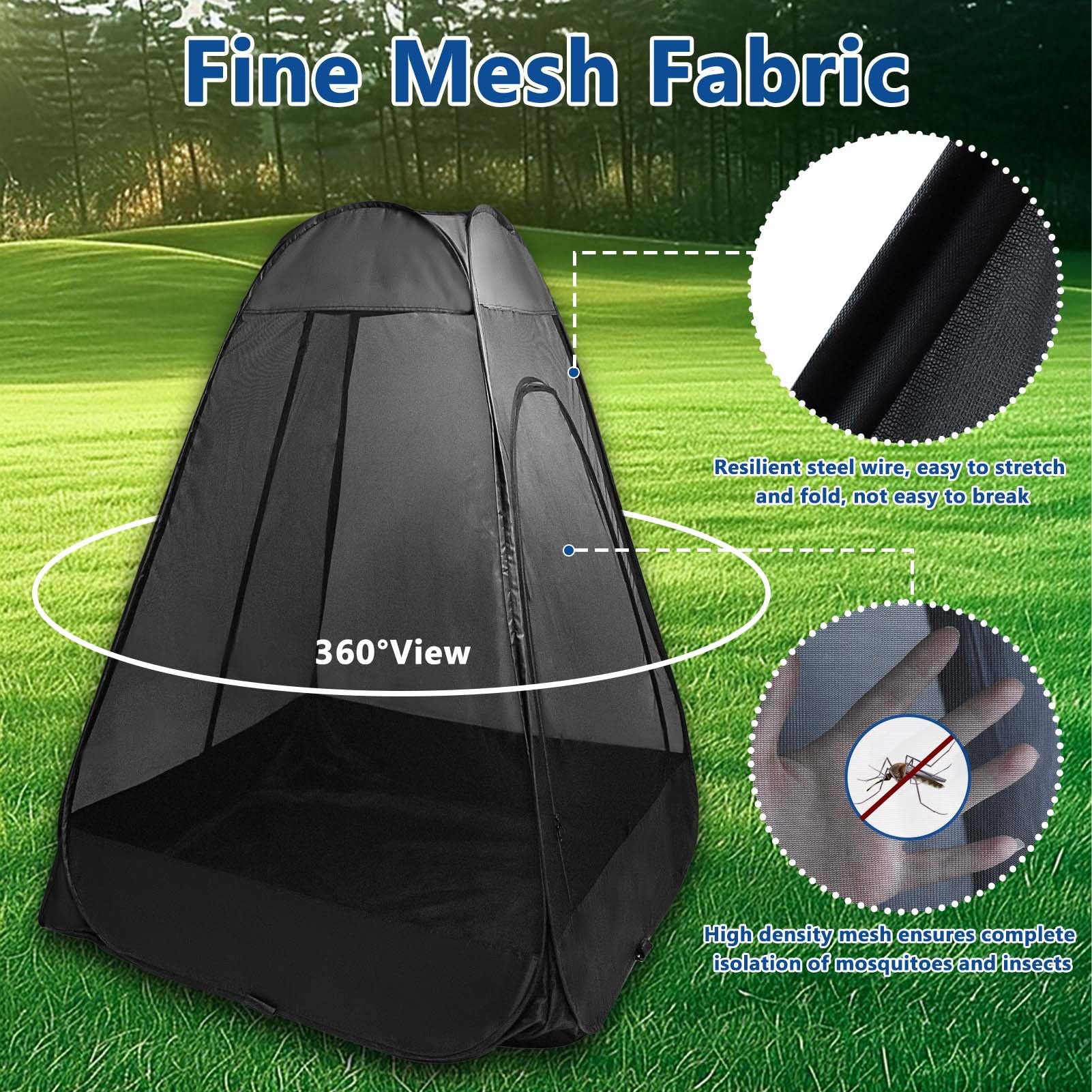 Pop Up Moskitonetz Zelt für Stuhl, One Person 360° Mesh Bugs Barrier Stuhl Moskito-Zelt mit Aufbewahrungsrucksack, Tragbarer Pop-Up-Stuhl, Moskitonetz für Camping, Angeln, Outdoor, Stuhl nicht im