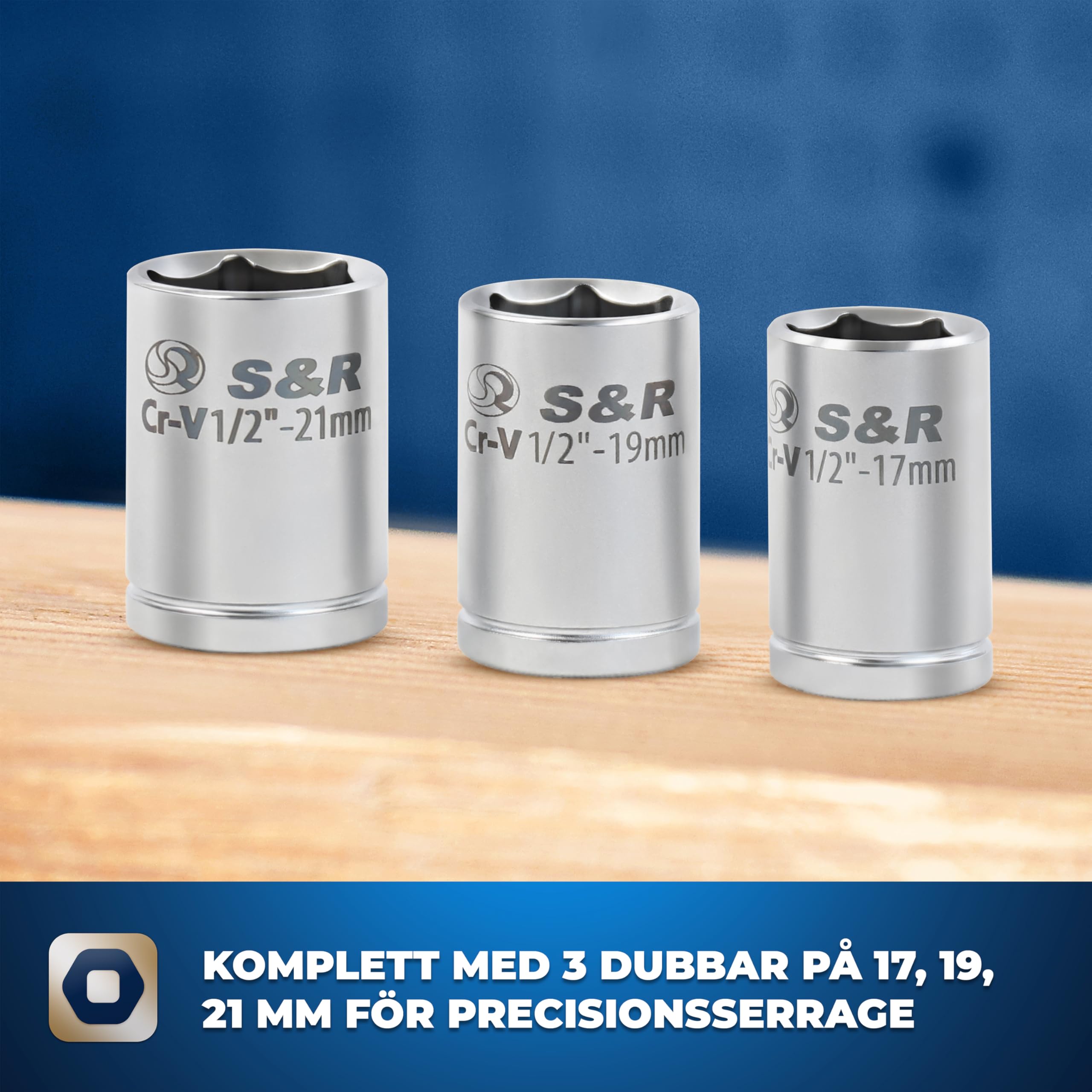 S&R Zestaw kluczy dynamometrycznych, nowy patent, klucz krzyżowy z uchwytem wrzecionowym, 70-170 Nm: 1/2", w tym 3 nasadki 17 mm, 19 mm, 21 mm, ze stali CrV, w solidnej walizce