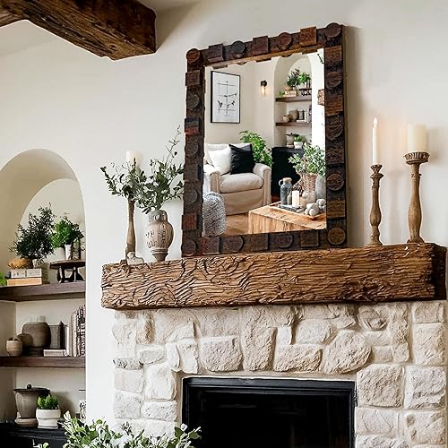 Miniatura 3 de Espejo de pared con marco de madera rústica, espejo de tocador de madera maciza de 28 x 20 pulgadas para baño, dormitorio o entrada, montaje