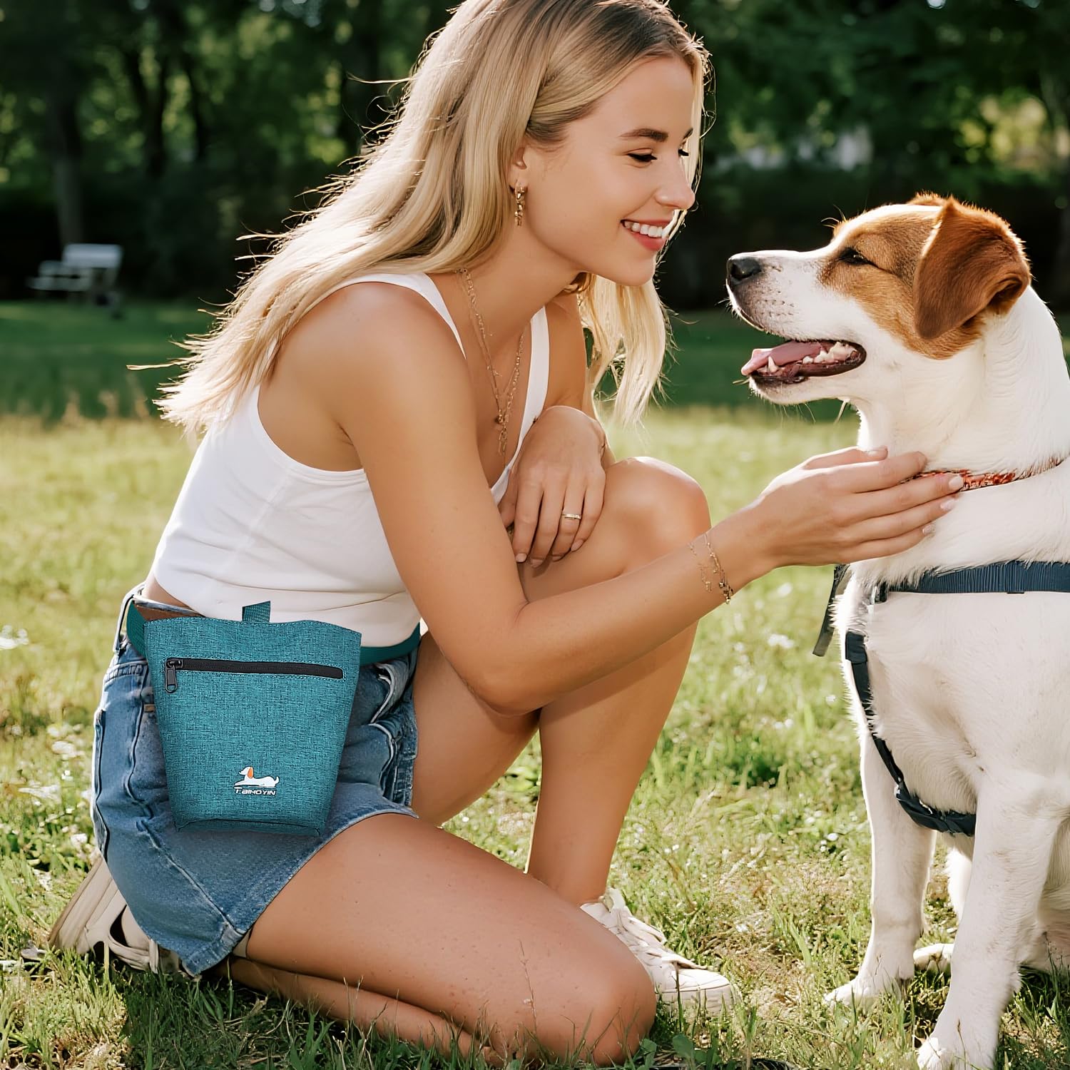 Sac de Voyage Chien Kit Complet d'accessoires (7 pièces) avec Sacs Nourriture, Bols Pliables, Tapis et Pochette Parfait pour Les Voyager Sorties Vert Foncé