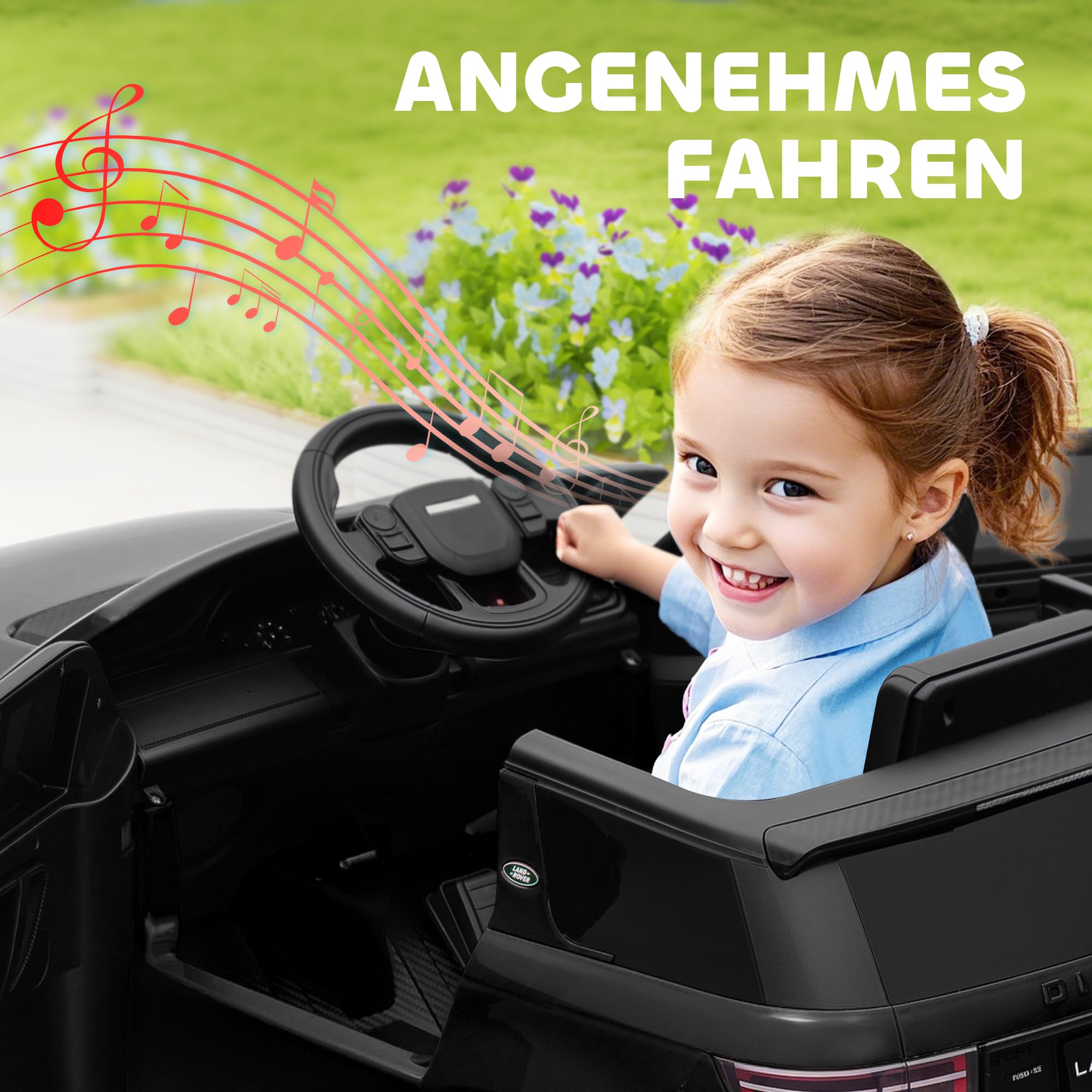 AIYAPLAY Land Rover Discovery Sport Kinderauto 12V für Kinder 3-6 Schwarz | Kinder Elektroauto, 2,4G Fernbedienung, Musik, Hupe, Elektrofahrzeug mit LED-Lichtern, USB/MP3-Anschluss, 3-5 km/h
