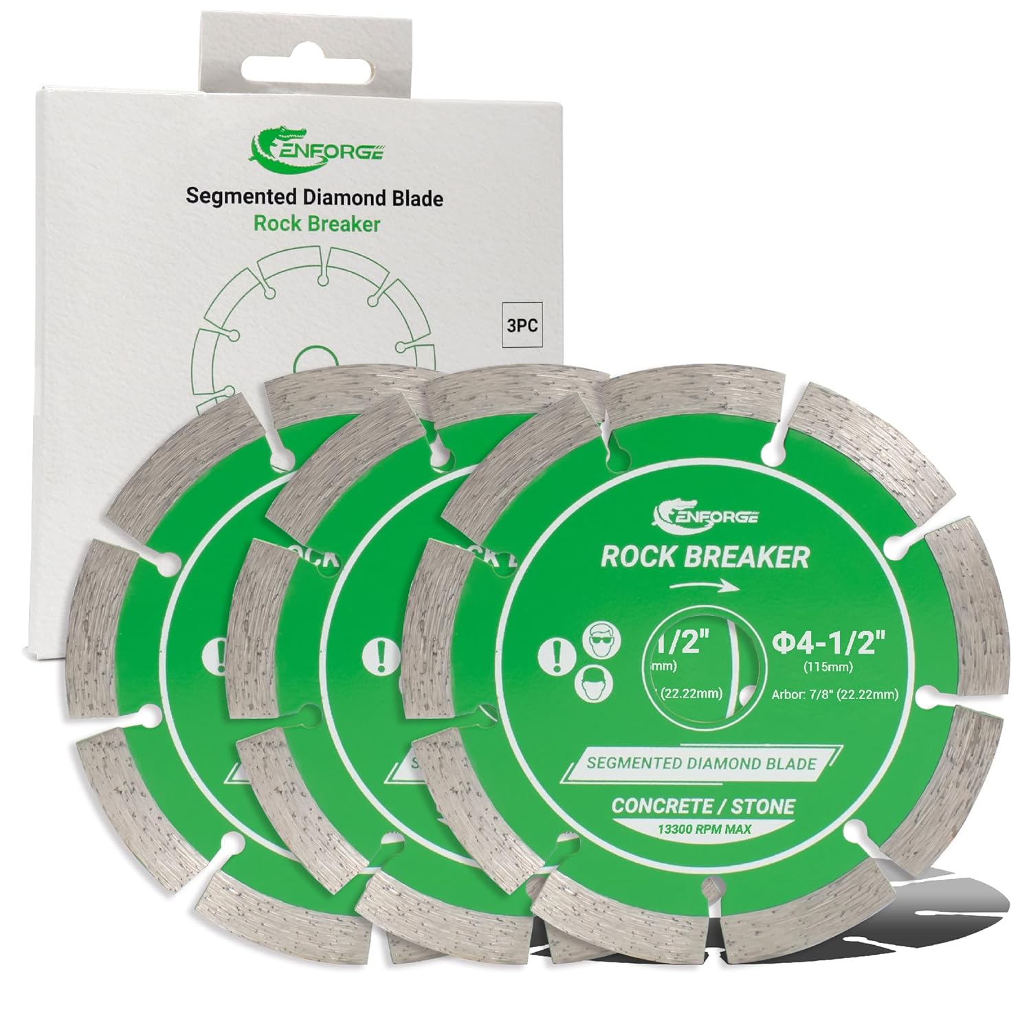 Cenforge 3-Pack 4-1/2" Segmented Diamond Saw Blades, 7/8" Arbor - Heavy Duty for Concrete, Brick, Stone, Granite - Dry/Wet Cut Angle Grinder Wheels