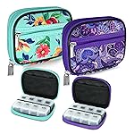 Serfeymi Weekly Travel Pill Organizer Pill Case for Purse with Removable 7 Day Pill Box, Fashionable Travel Medicine Organizer Pill Container for Medicine, Vitamin, Supplement - Green 01 + Purple 01
