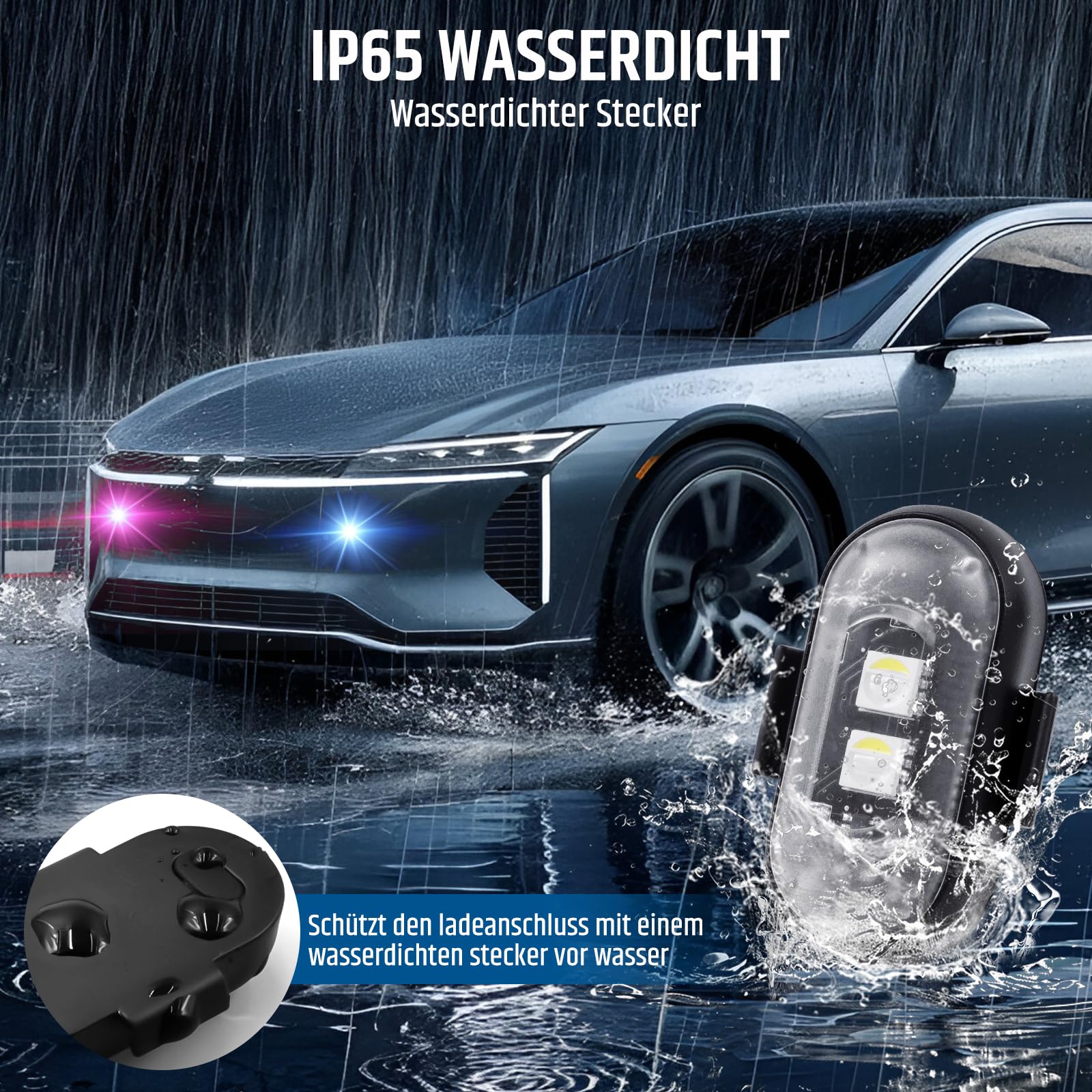 FIVAVA 4 bezprzewodowe światła LED do samochodu, 8 kolorów, lampa błyskowa LED z pilotem zdalnego sterowania, ładowanie przez USB, antykolizyjne światła do samochodu, motocykla, ciężarówki