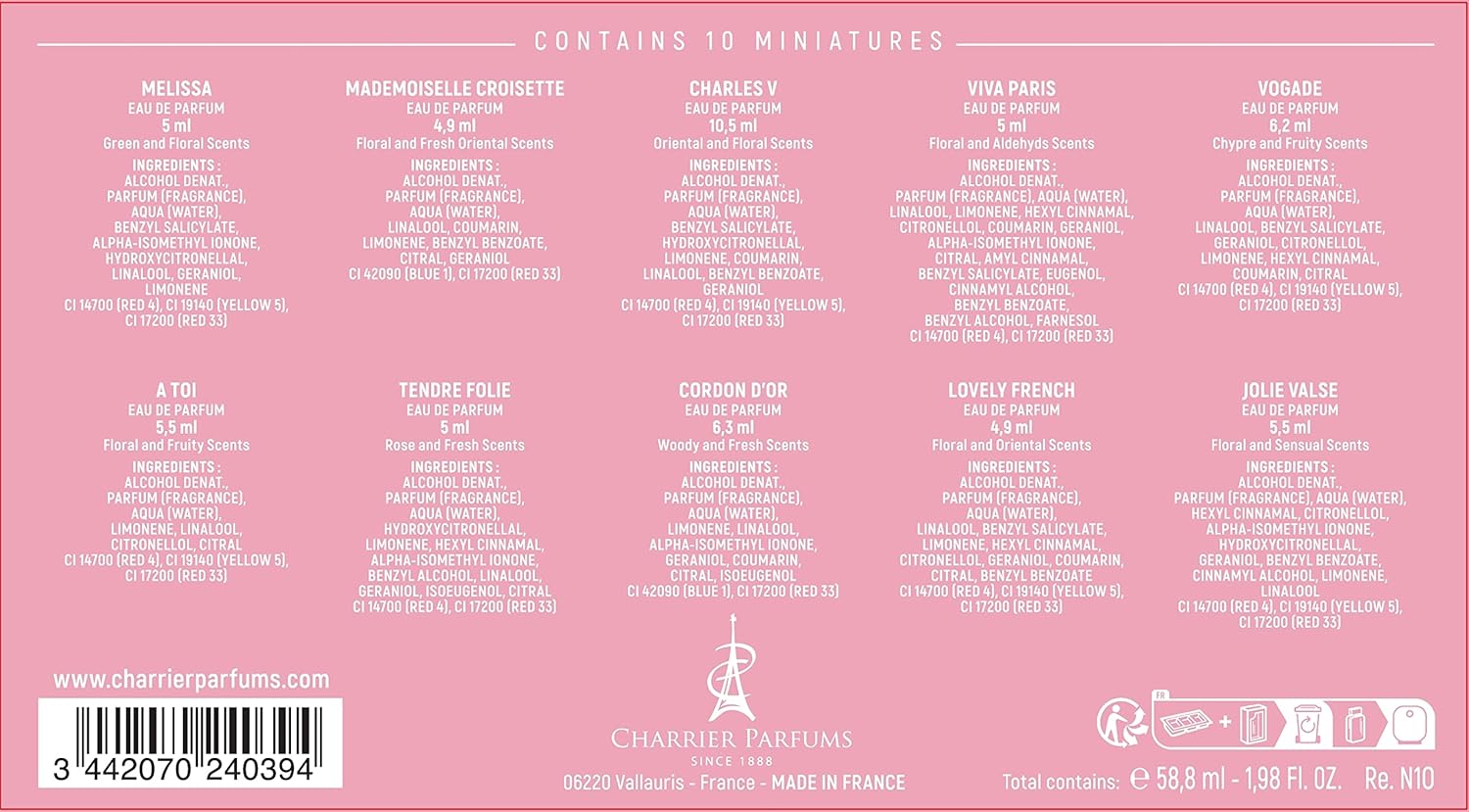 Charrier Parfums - 10 Eaux de Parfum Gift Box - 'Collection Précieuse' - 58.8 ml - Made in Provence, France - Image 3