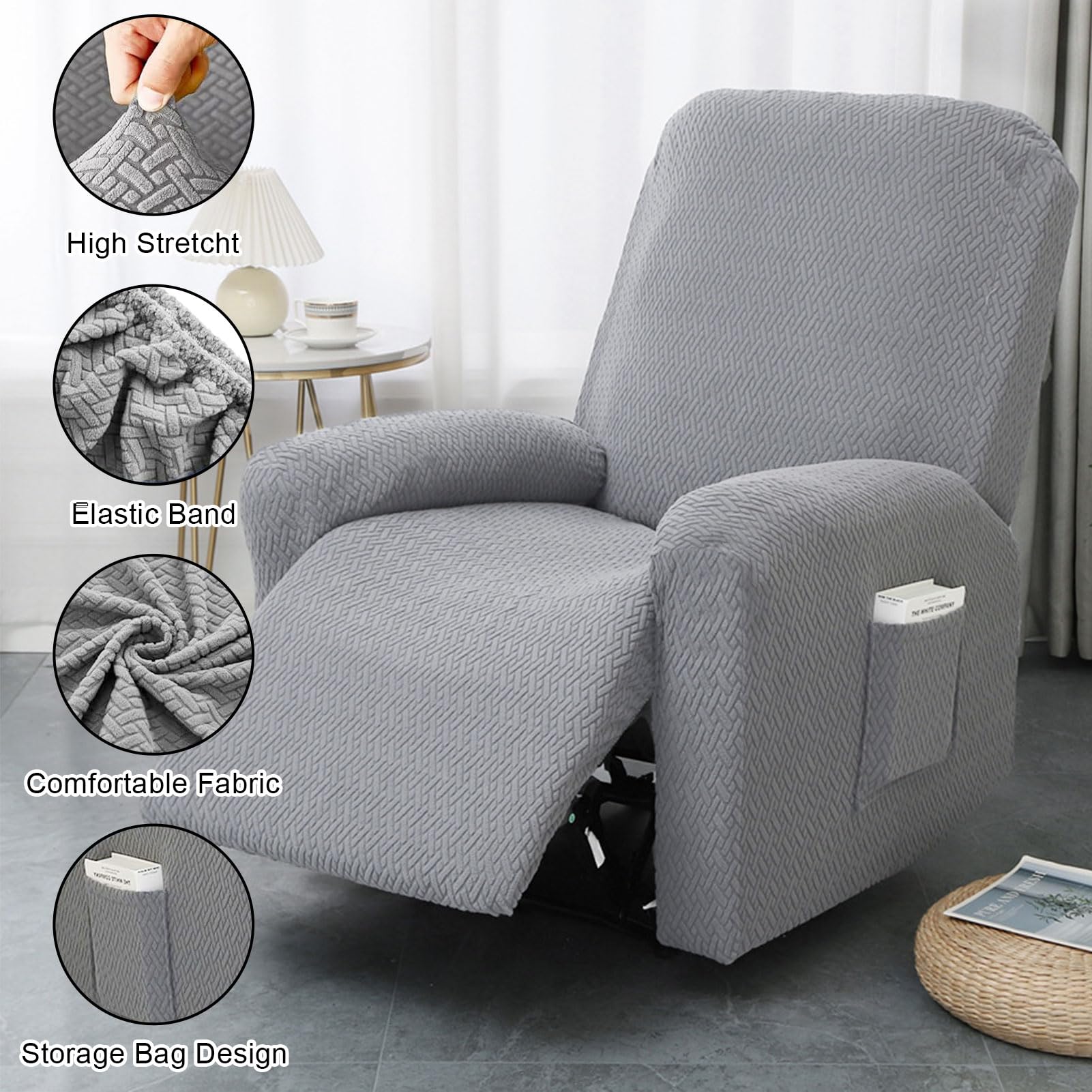 4-delige stoelbekleding antislip, stoelbeschermer voor relaxstoel met