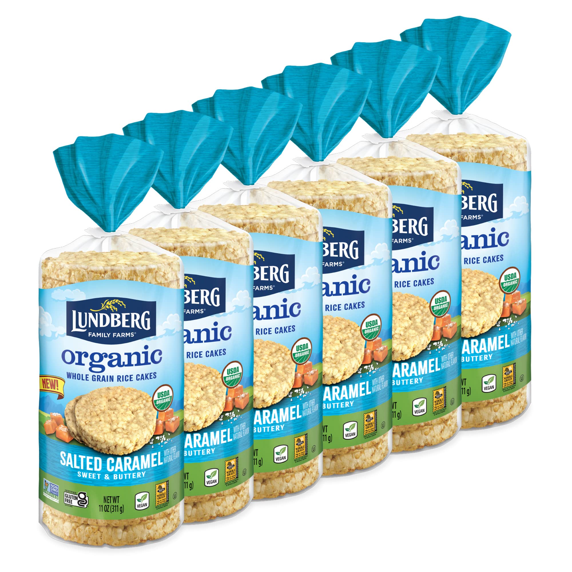 Lundberg - Organic Salted Caramel Brown Rice Cakes, Healthy Snack for the Whole Family, Kosher, USDA-Organic, Gluten-Free, Vegan (11 oz, 6-Pack)USDA Organic