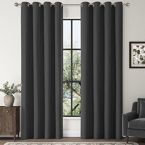 Miniatura 30 de ChrisDowa Cortinas 100% opacas de abedul liso de 96 pulgadas de largo, 2 paneles para dormitorio, sala de estar, oscurecimiento de la habitación de