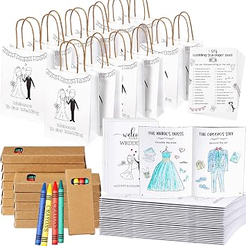 Gueevin 48 Pcs Wedding Coloring Books for Kids Sets, Crayons