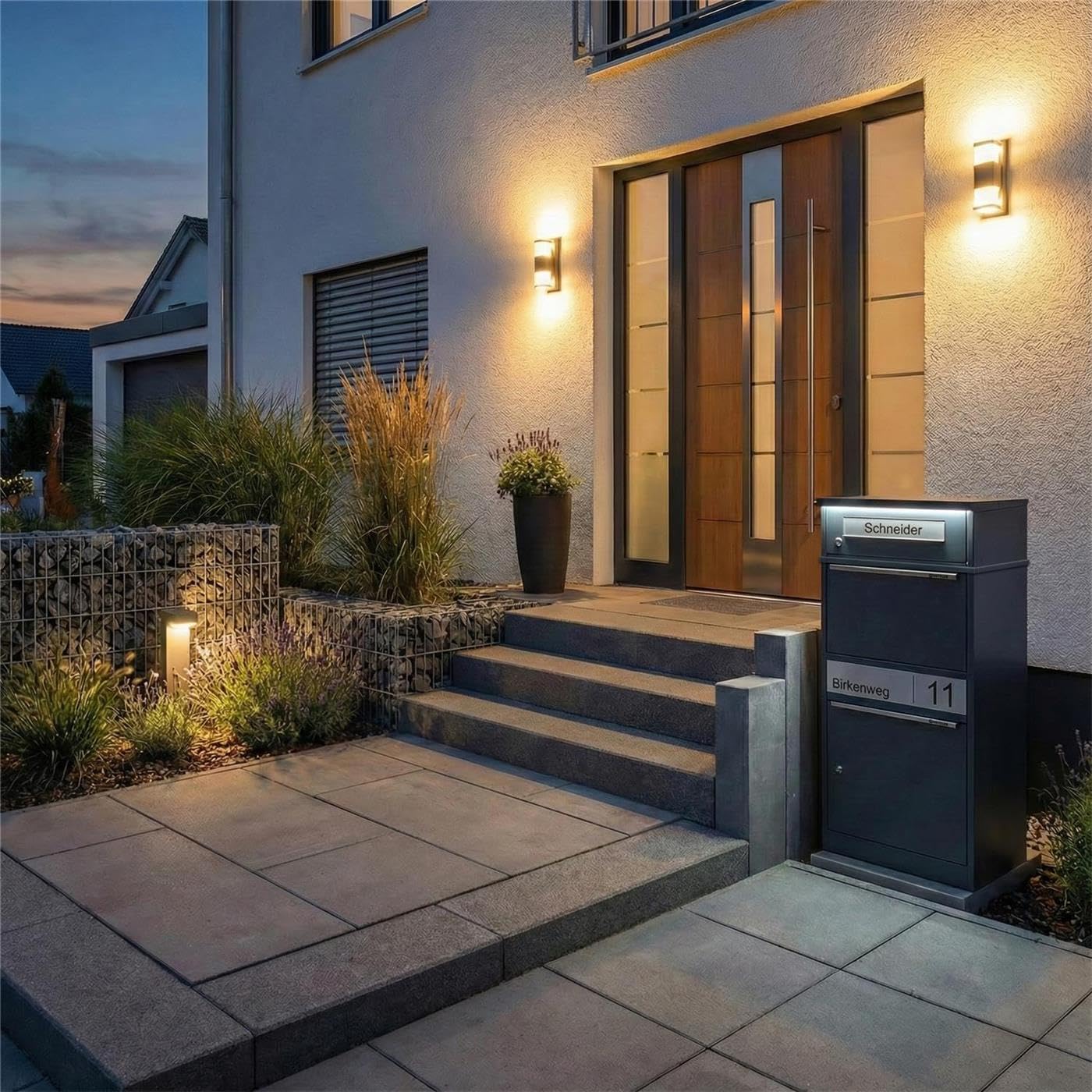 Metzler® boîte aux Lettres Colis avec éclairage LED Solaire et Plaque nom gravée RAL 7016 Anthracite – Acier thermolaqué sur Pied, capacité XL sécurisée et résistante intemperies Bispo 2