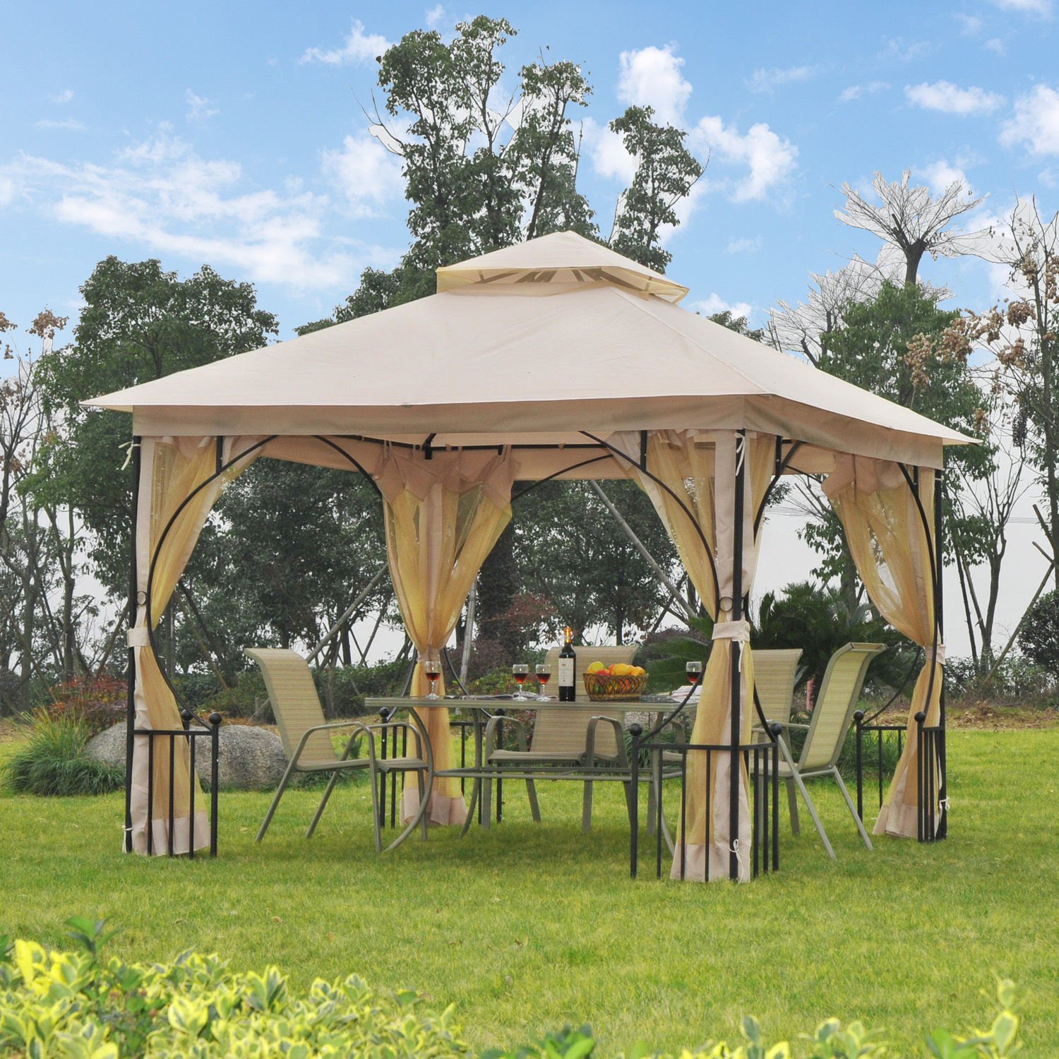 Outsunny 3m X 3m Garden Metal Gazebo Sun Shade Shelter Outdoor