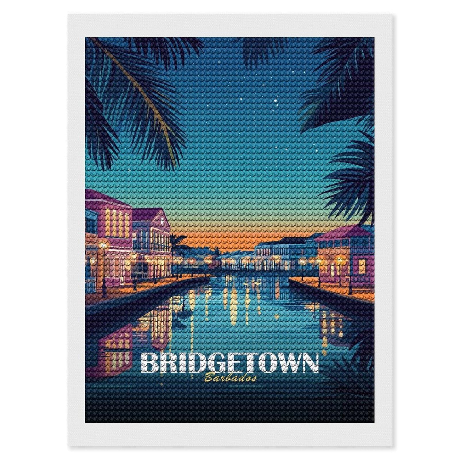 Junmoney Bridgetown Barbados Travel Diamond Painting Kit 12"x16", for Women, Simple to Start, Bedroom Decor, Christmas Gift, Good for Quiet Evenings