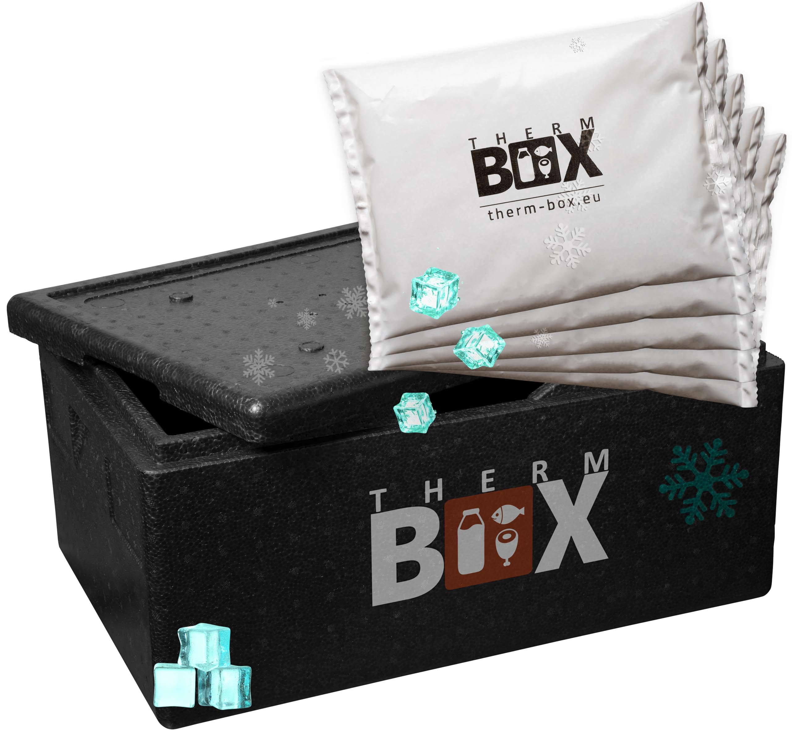 THERM BOX Profi Styroporbox Gastro GN mit 5X Kühlakku für Kühlbox 40L Innen: 54x34x21,5cm Transportbox Wiederverwendbar