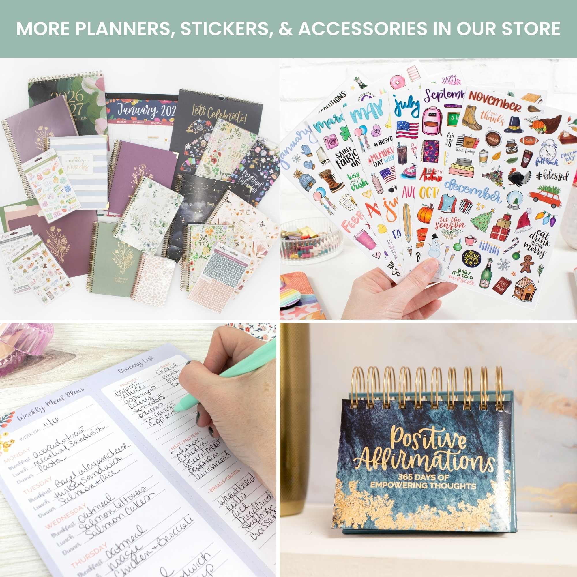 bloom daily planners HARDCOVER Planer 2026 (od stycznia do grudnia) - 21,5 cm x 28 cm tygodniowy i miesięczny organizer z naklejkami i zakładkami - zielony len