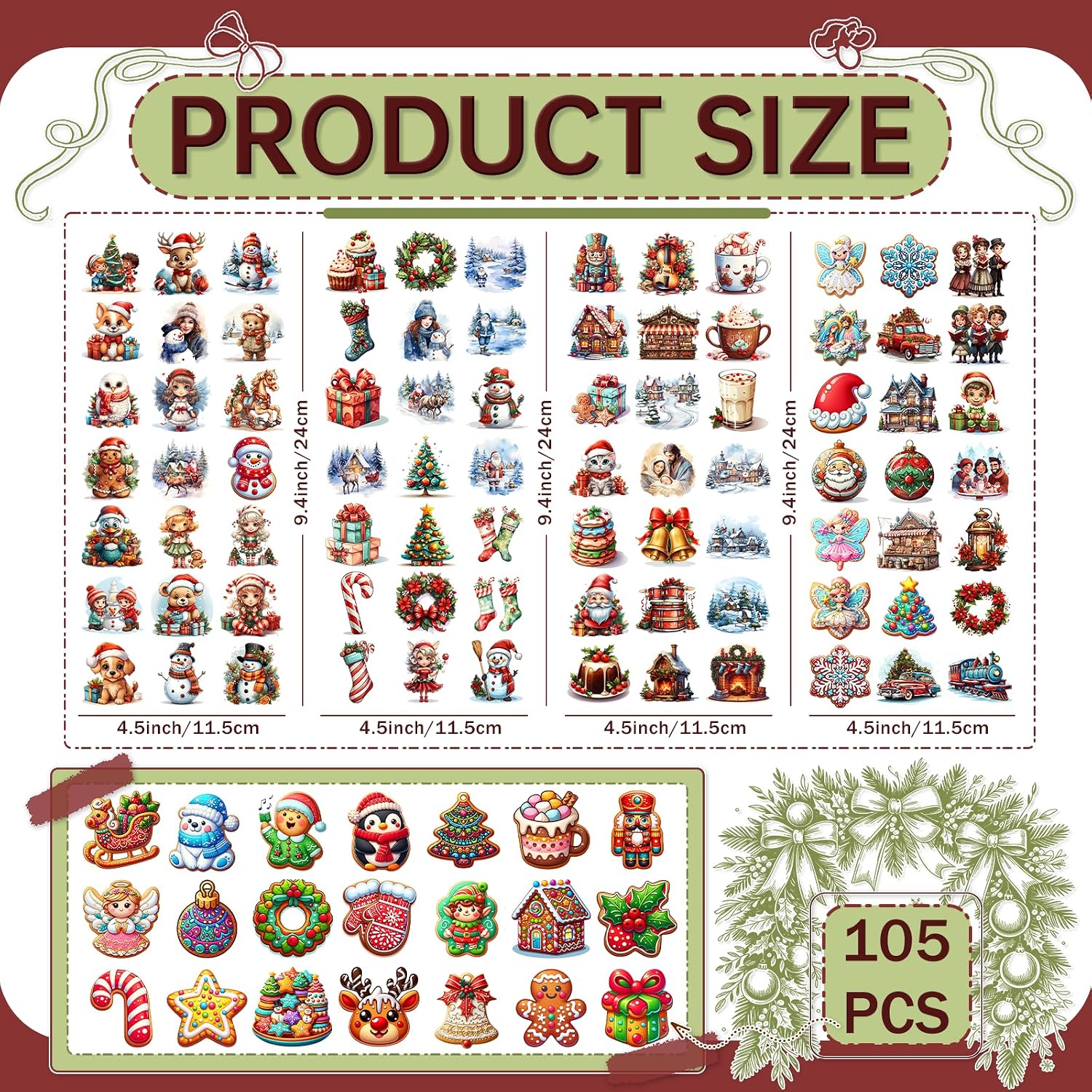 105PCS Christmas Cookies UV DTF Cup Wrap Stickers | Artistic Patterns No-Heat Process Multi-Surface Long-Lasting Color Versatile Craft Supplies