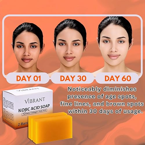 Miniatura 3 de VIBRANT - Barras de jabón de ácido kójico con vitamina E, cúrcuma, colágeno, aceite de coco, jabón iluminador coreano y jabón antienvejecimiento,