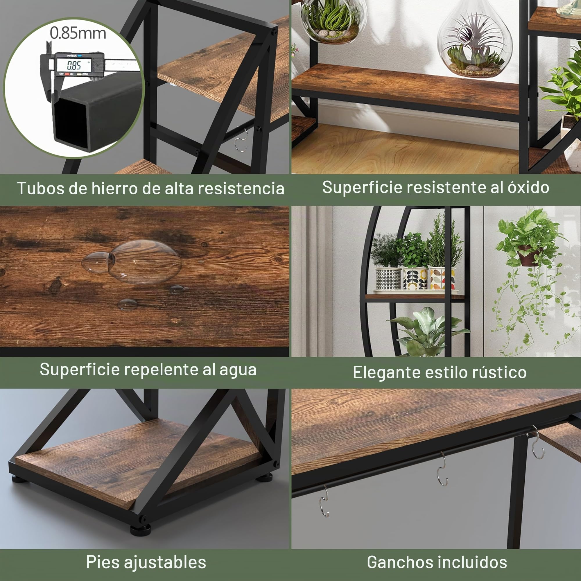 Trironsun Soporte para plantas con lámpara de crecimiento, 160 cm, estantería para plantas de madera y metal, 6 niveles, para interior y exterior, estantería de esquina para salón, balcón y jardín