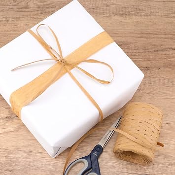 KINGLAKE 200m Brown Raffia Ribbon for Gift Wrapping, Natural Paper Ribbon, Raffia Yarn Brown Twine String for Crafts, Halloween Christmas Decorations, Packing, Florist, Crocheting, Gardening