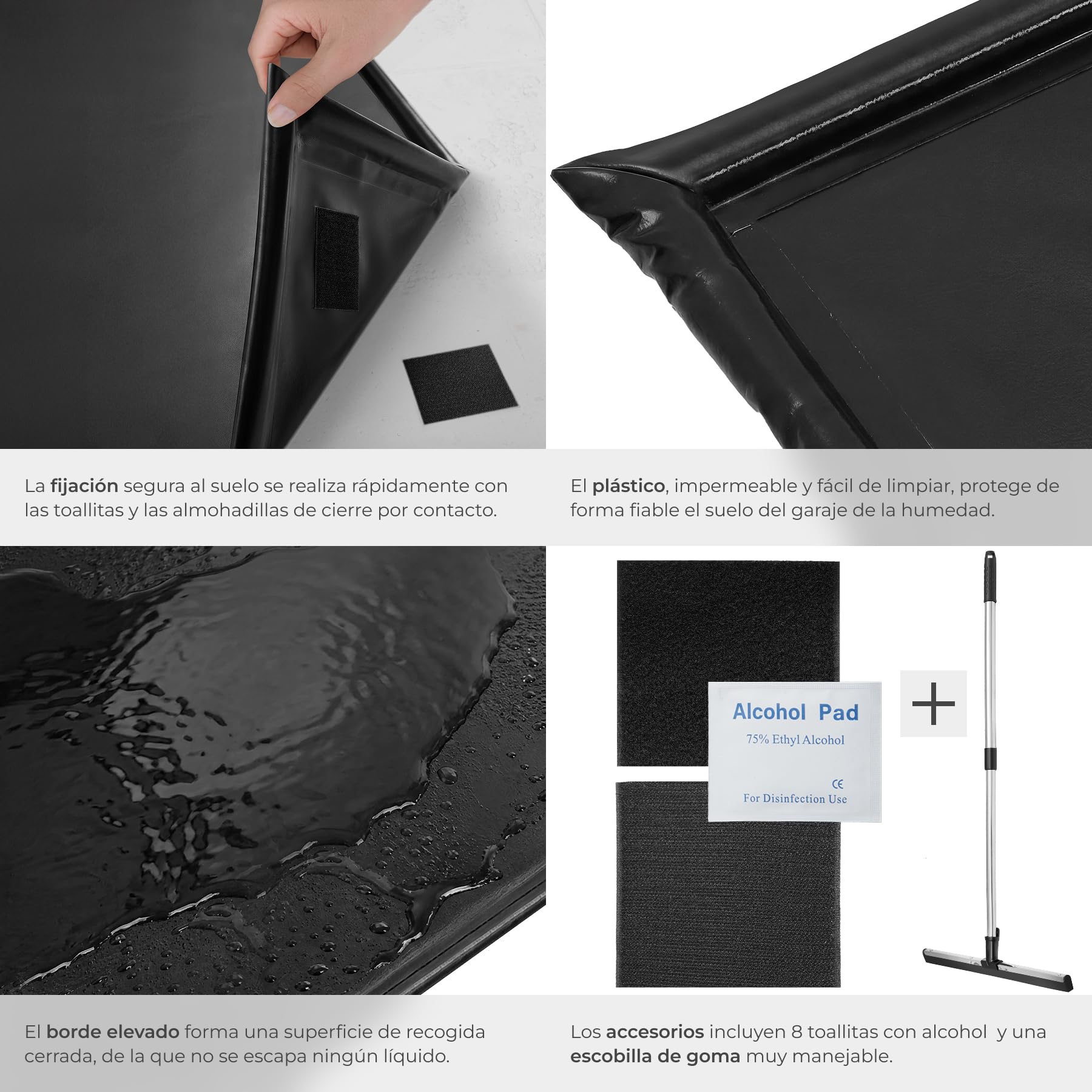 tectake® Tapete Garaje, Gomas Antideslizante, Protector Suelo 2,4 x 5,5 m, Borde Elevado, Incluye Extractor Extensible, Alfombra Antideslizante, Alfombra Protectora de Suelo - Negro