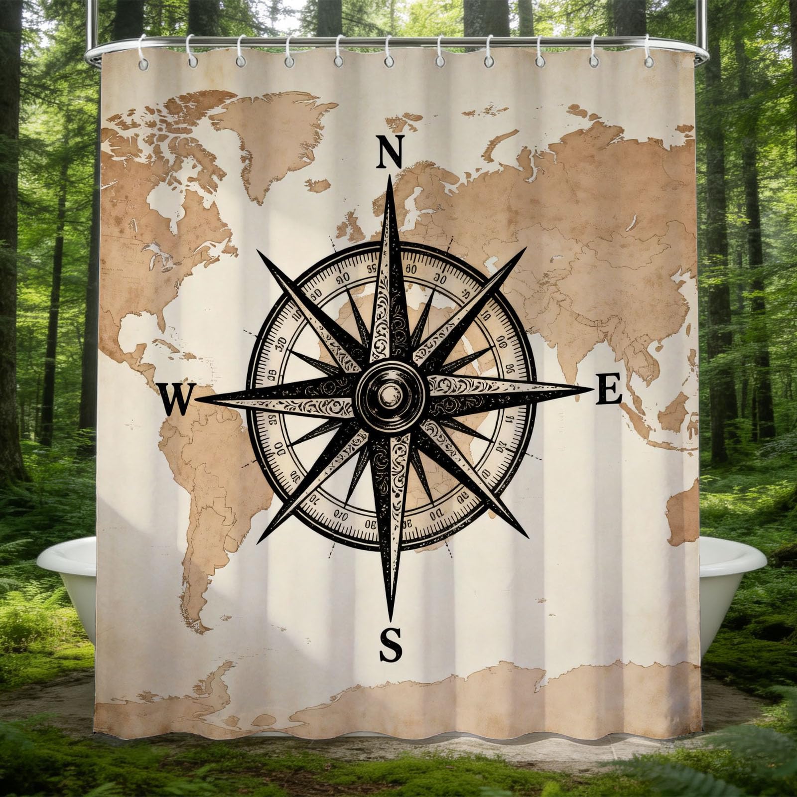 Hongduo White 3D World Map Shower Curtain For Stalls Bathtubs Shabby Chic Bathroom Decor Shower Curtain Set Polyester Fabric Waterproof 180X180cm/71X71 Inch With Hooks
