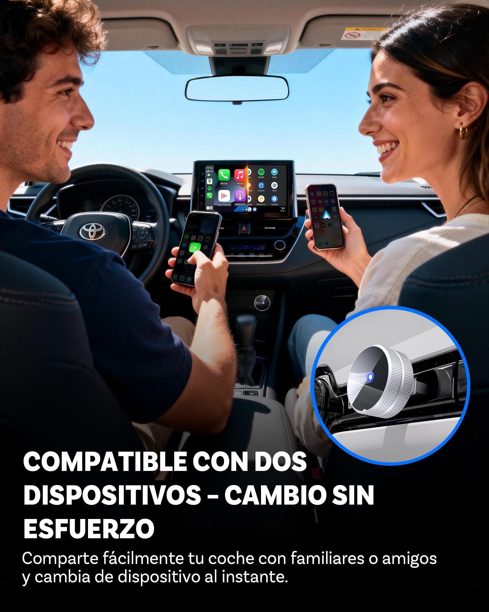 OTTOCAST Mini Tube 2026 Adaptador CarPlay Android Auto Inalámbrico para iOS 10+/Android 11+, Compatible con 99% Vehículos Desde 2016, Conexión Rápida 5-8s, USB-A/C, OTA (Excepto BMW/Tesla)