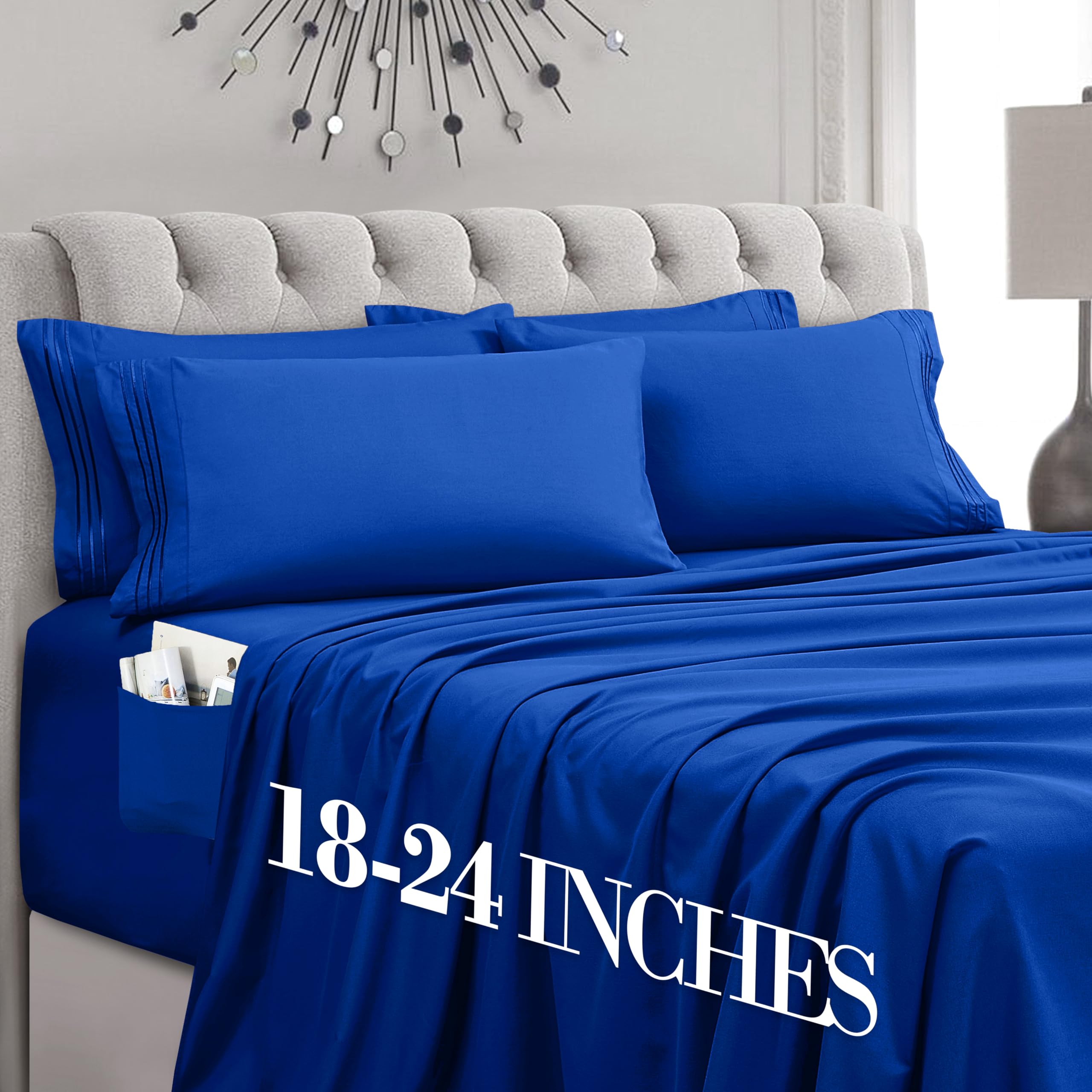 Mocassi Luxury 4-Piece Sheet Set, Ultra Soft 1800 Premium Hotel Quality Microfiber Sheet Set, Fits Mattresses Up to 18 to 24 Inches Extra Deep Pocket - Breathable and Secure Fit, Twin, Imperial Blue