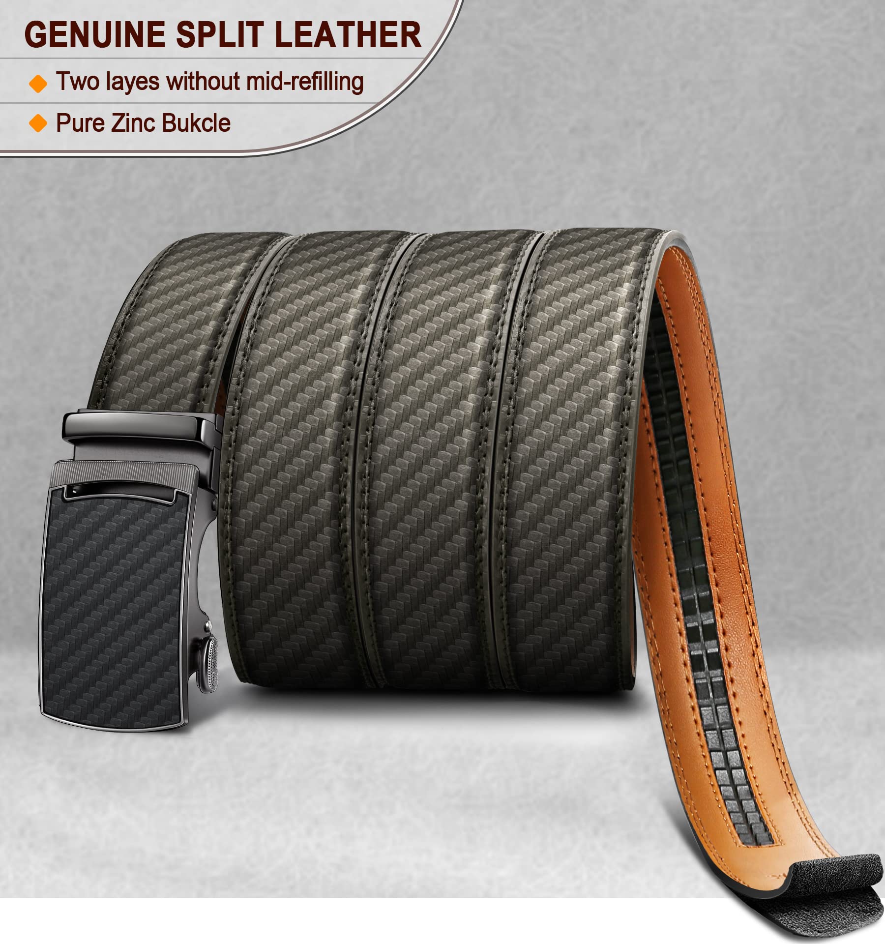 KEMISANT Cintura Uomo, Cintura Pelle con Chiusura Automatica a Cricchetto per Tailleur,Larghezza 35 mm,Taglia Regolata