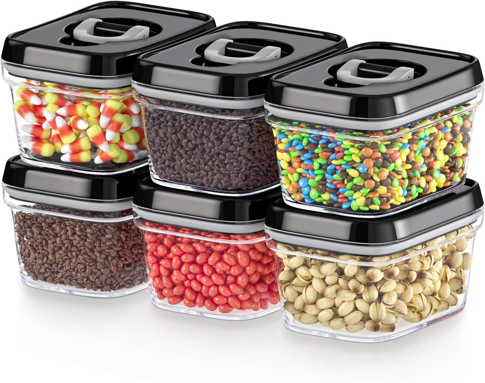 DWËLLZA KITCHEN Set of 6 Mini Airtight Food Storage Containers with Lids - Clear Plastic Small Pantry Containers for Spices, Candy, Nuts, Coffee or Tea, BPA-Free, Keeps Food Fresh & Dry