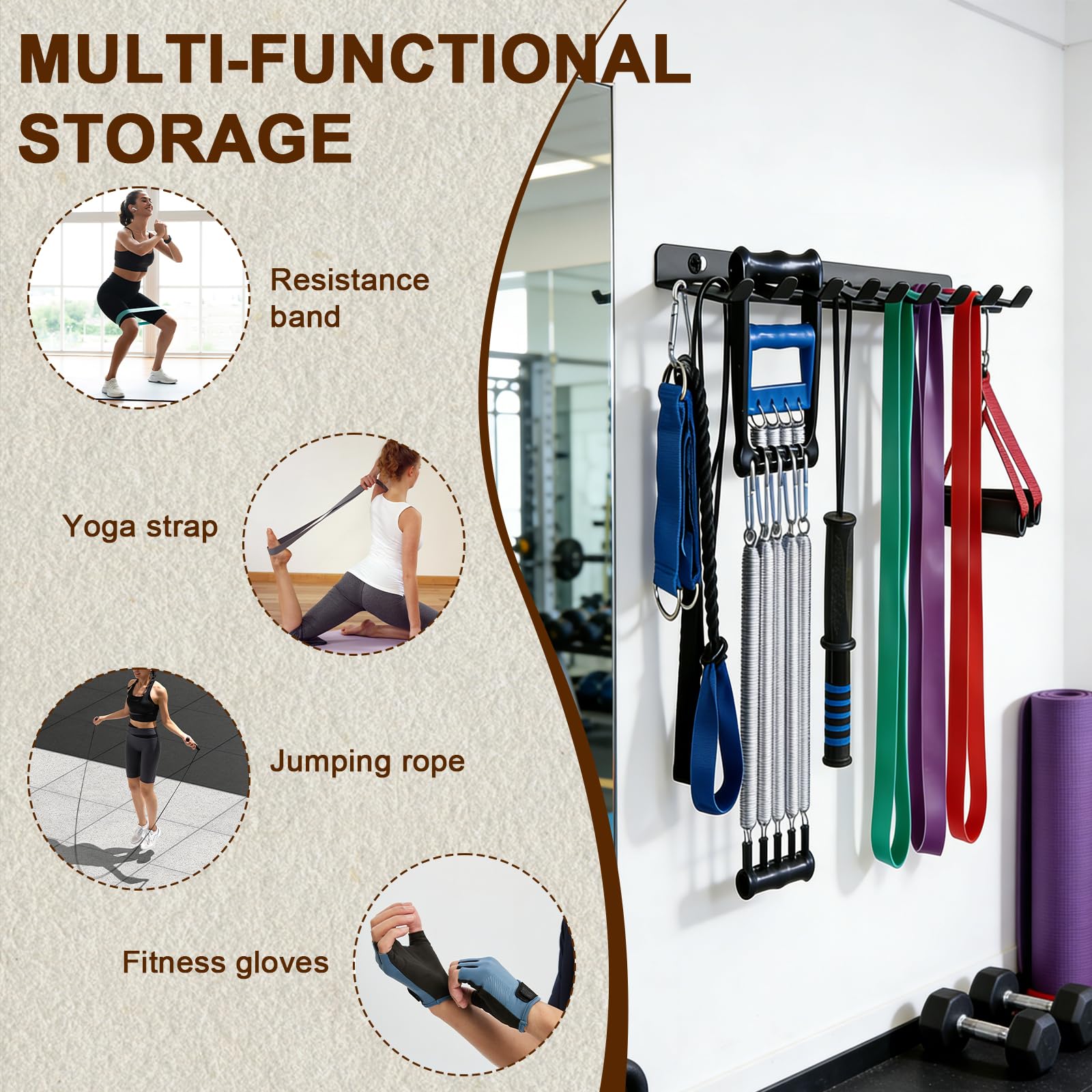 Langhantel Halterung,Hantelscheibenständer,Multifunktionales Schwarzes Fitness-Aufbewahrungsregal für Widerstandsbänder, Yogagurte und Springseile (Tragkraft: 2–3 Kg)
