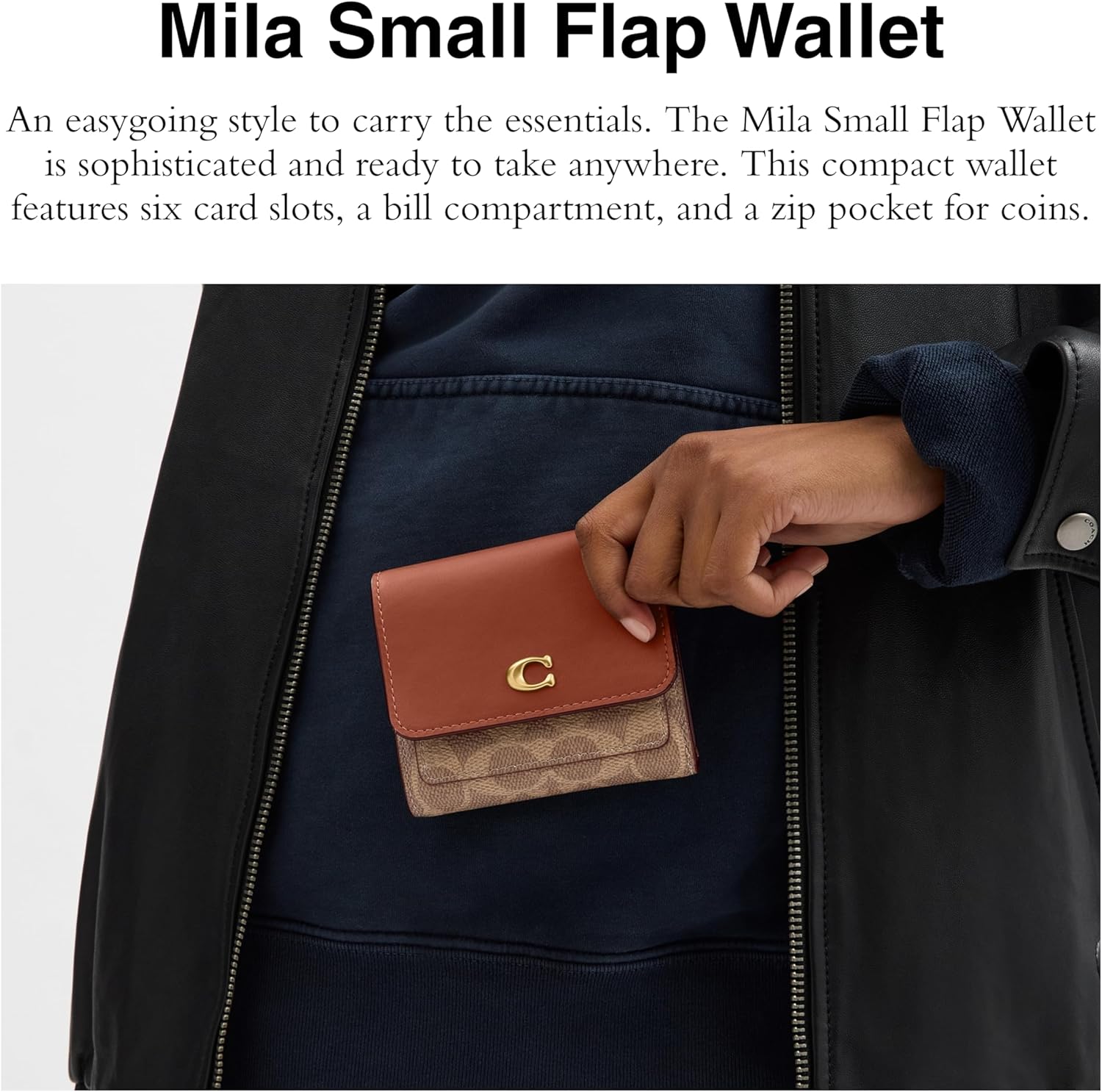 COACH, Women's, Mila Small Flap Wallet In Signature Canvas, Tan Caramel, One Size - Image 2