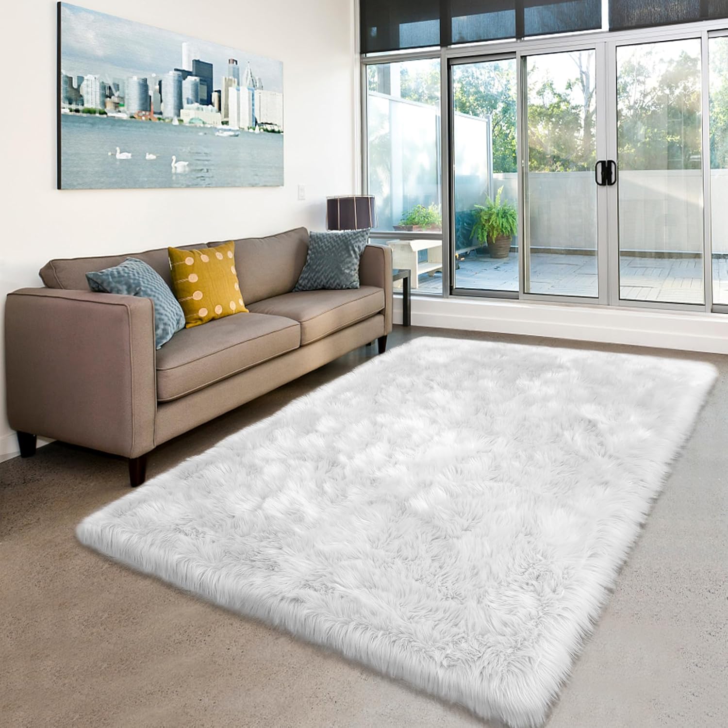 Sheepskin Faux Fur Rug 4x6 White Fur Rug for Bedroom Shaggy Area Rug Fluffy Fuzzy Carpet for Kids Room Living Room Luxury Decor Washable Soft Plush Shag Mats for Nursery Dorm Bedside