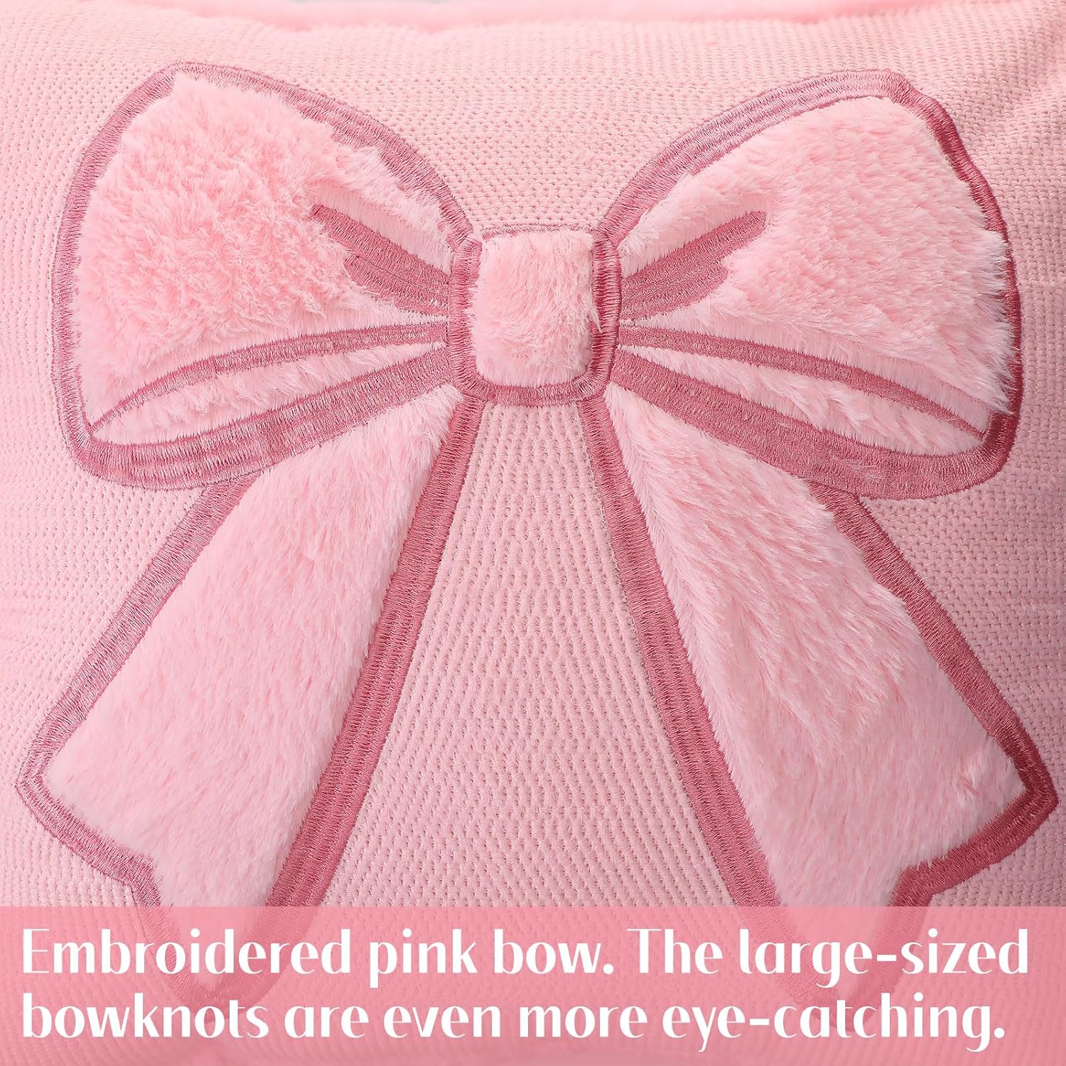 Pink Bow Pillow Covers 18x18 Set of 2 Embroidered Coquette Preppy Room Decor Decorative Cute Faux Fur Soft Bowknot Aesthetic Pillow Cover Valentine's Pillowcase for Bed Couch Dormitories Decor - Image 3