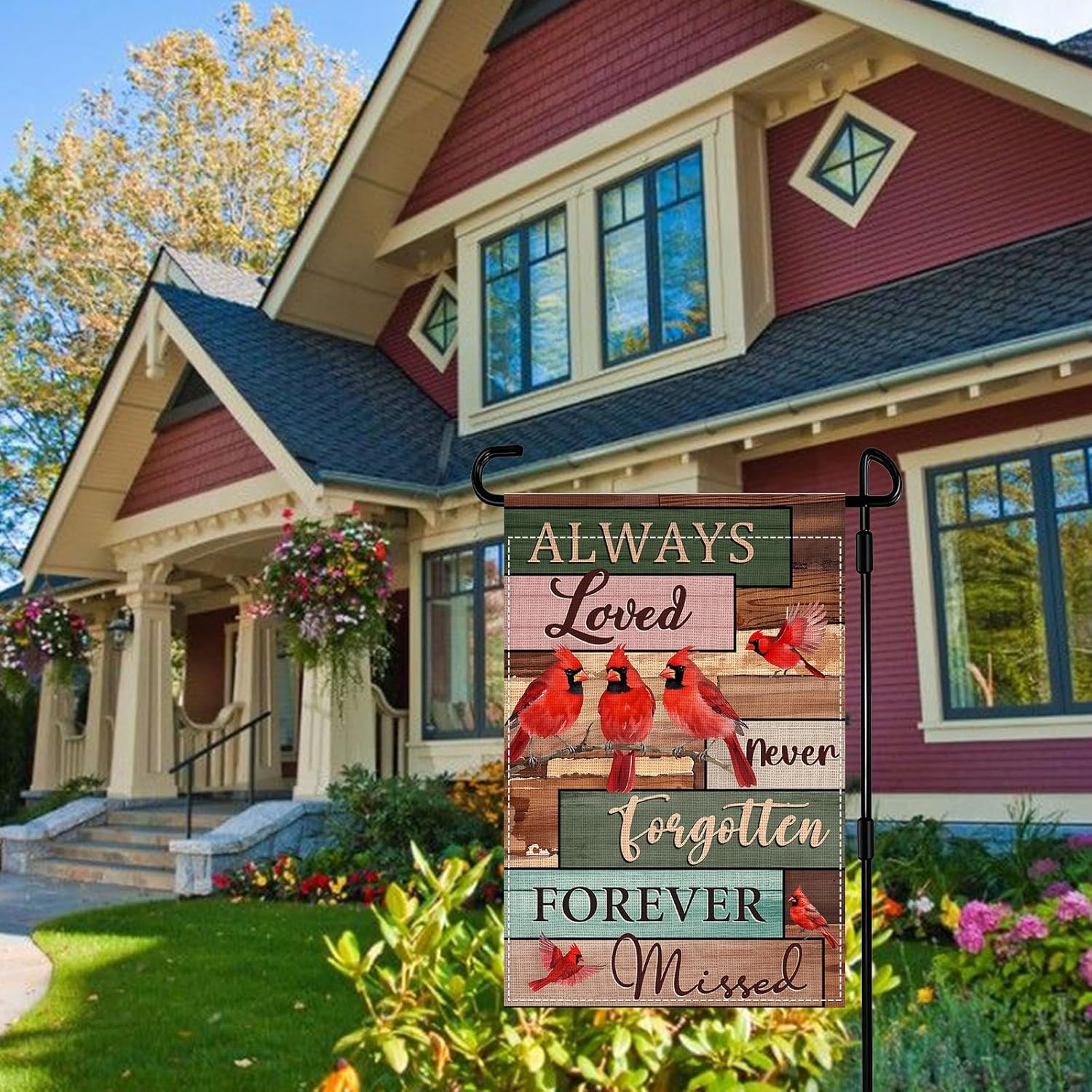 Cardinal Memorial Garden Flag 12x18 Inch Double Sided Always Loved Never Forgotten Forever Missed Small Burlap Garden Flags for Gravesite, Patio, Lawn, Farmhouse Decoration - Image 5