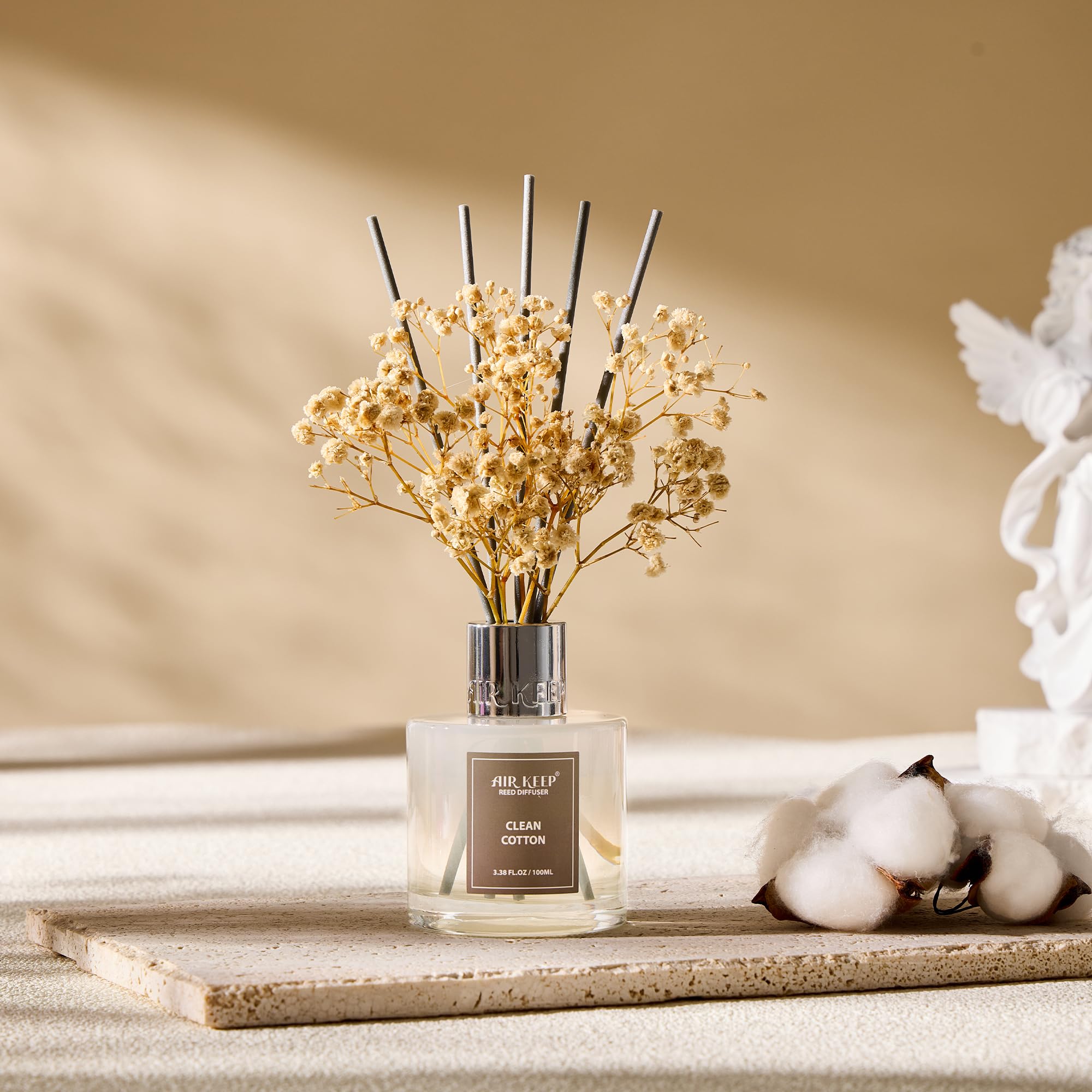 Airkeep Schilfrohr-Diffusor-Set, 100 ml – saubere Baumwollöl-Diffusoren mit 8 Schilfrohrstäbchen, Raumduft, Schilfrohr-Diffusor für Badezimmer-Regal-Dekor