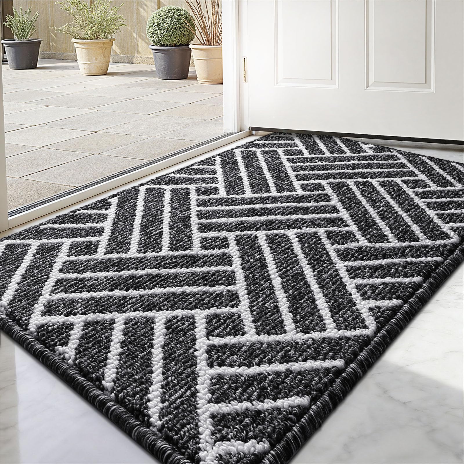 Treeboy Door Mat 80x120cm – Washable Non Slip Doormat Indoor, Super Absorbent Dirt Trapper Rug Door Mats for Entrance, Line pattern Floor Mat For Front Back Door, Kitchen, Pets