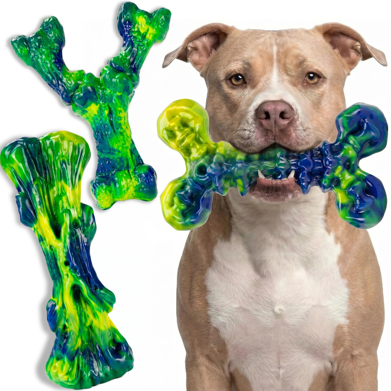 Kseroo Jouets à mâcher indestructibles pour chiens agressifs : lot de 3 os à mâcher en nylon au beurre d'arachide pour chiens de taille moyenne et grande de 11,3 à 36,3 kg, formes difficiles à mâcher