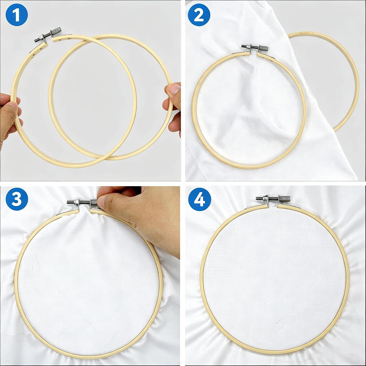 Yorwex 12 Pieces 4 Inch Embroidery Hoops Adjustable Wooden Circle Cross Stitch Hoop Ring for Art Craft Handy Sewing and Christmas Ornaments