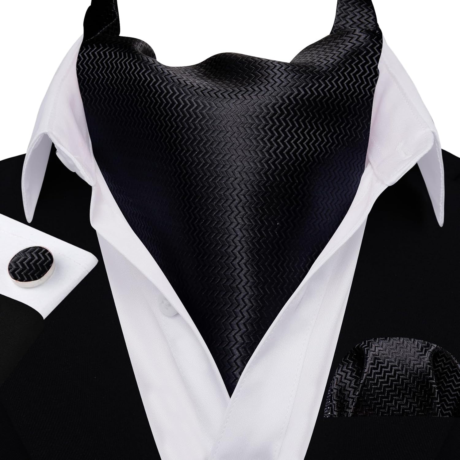 Barry.Wang Ascot Ties Cravat Tie Men Paisley Plaid Scarf Self Tie Pocket Square Cufflinks Set Wedding Party - Image 2