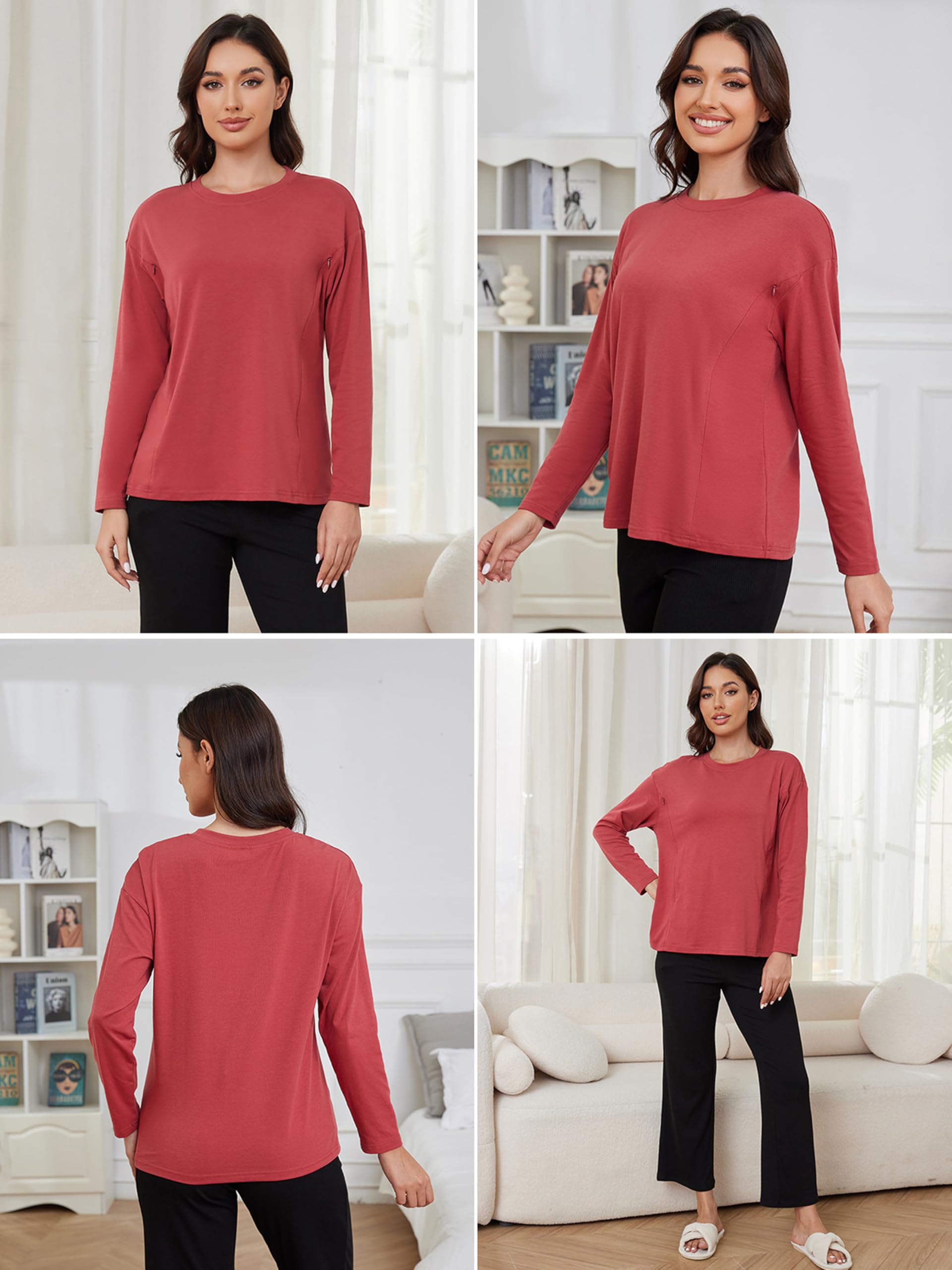 Pack de 3 camisetas de lactancia de manga larga para mujer con cremallera para maternidad para embarazadas