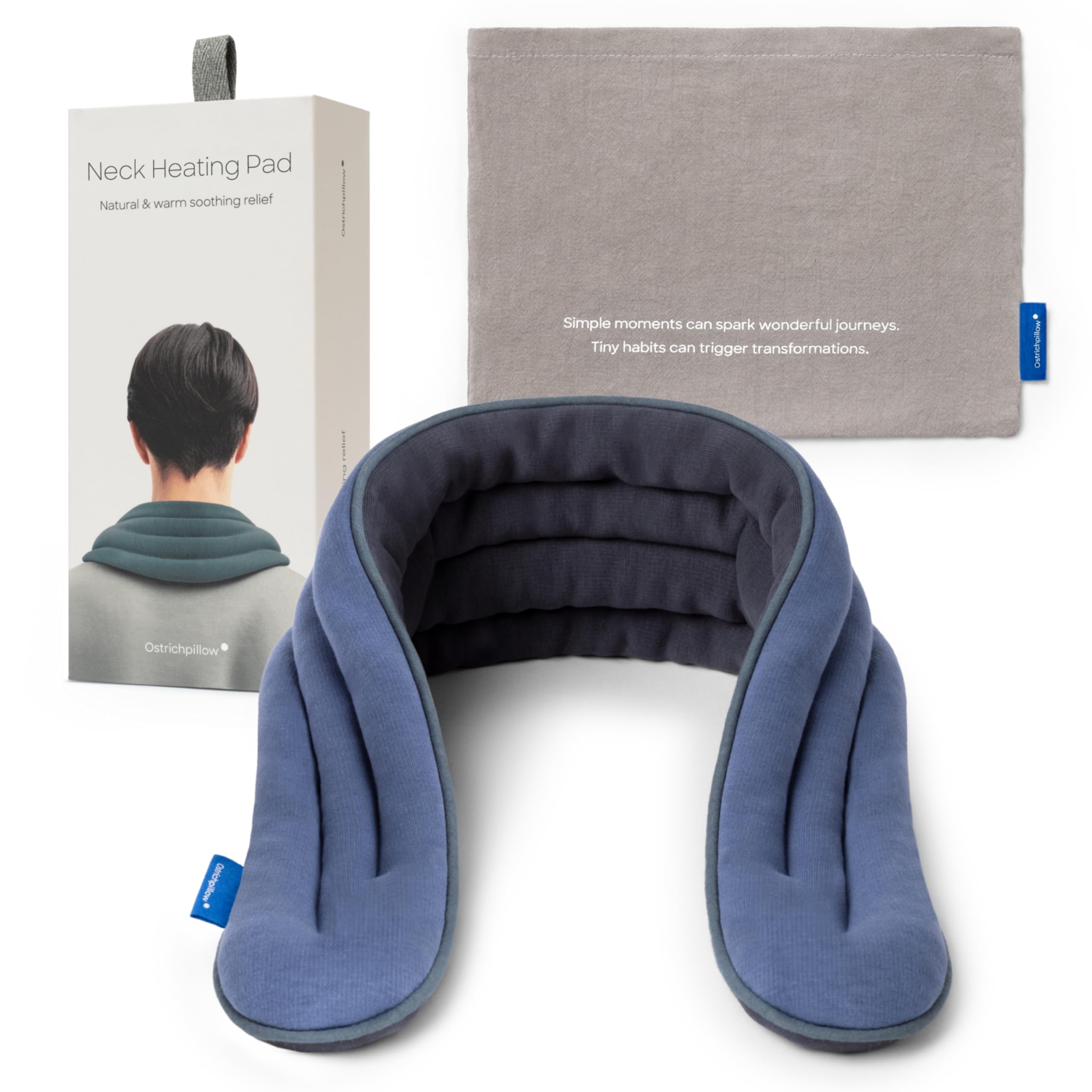 Ostrichpillow Neck Wrap Microwavable Heating Pad for Neck and Shoulder - Relaxation & Pain Relief, Extra-Long Design, Natural Clay Fill, Ergonomic Pressure, Protective Bag