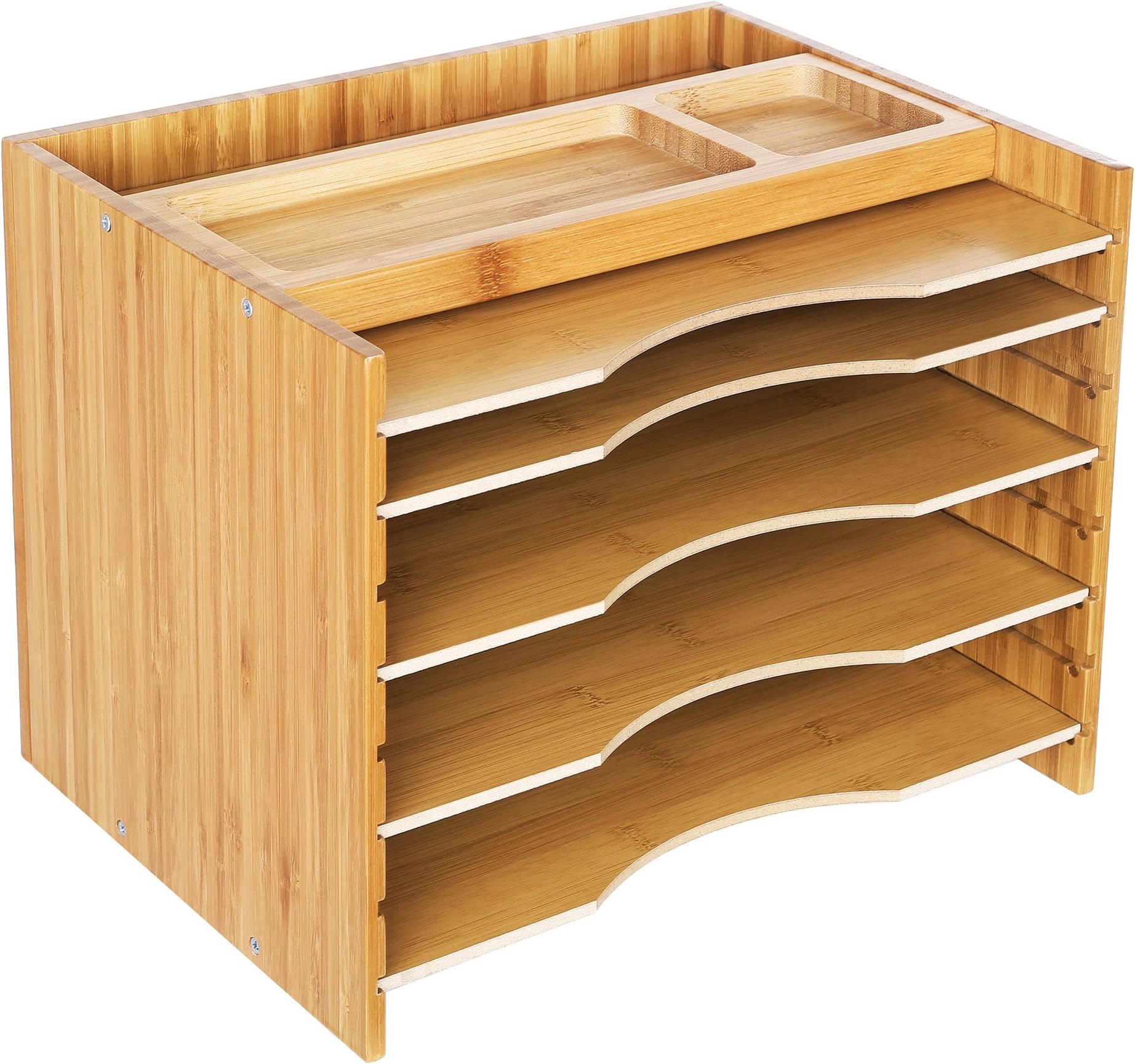 Bamboo File Organizer Paper Sorter with 5 Adjustable Shelves Top Storage Compartments Natural UOFS44Y