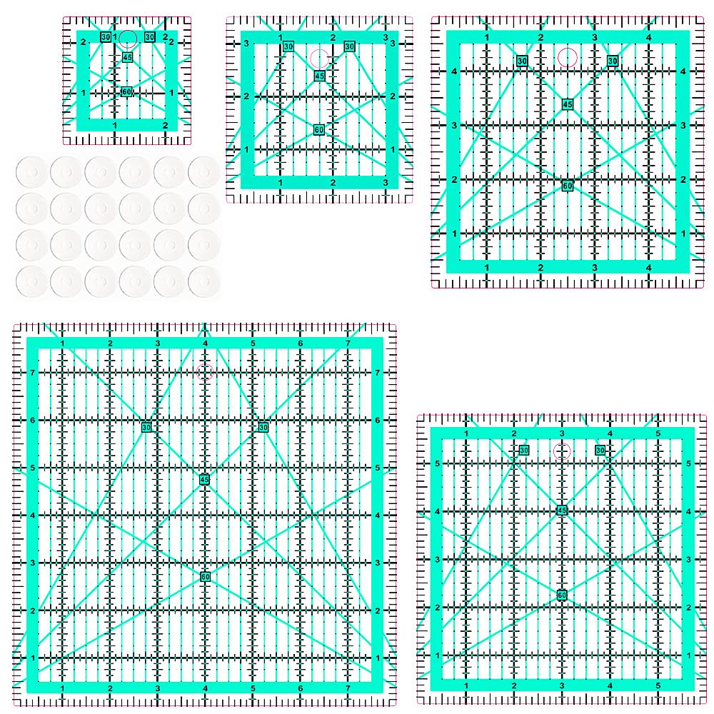 Evadollina 5 Piece Quilt Ruler Set, Large Set Square, Patchwork Ruler and 24 Anti-Slip Stickers, Sewing Ruler, for Multiple Uses (2.5/3.5/5/6/8 inch)